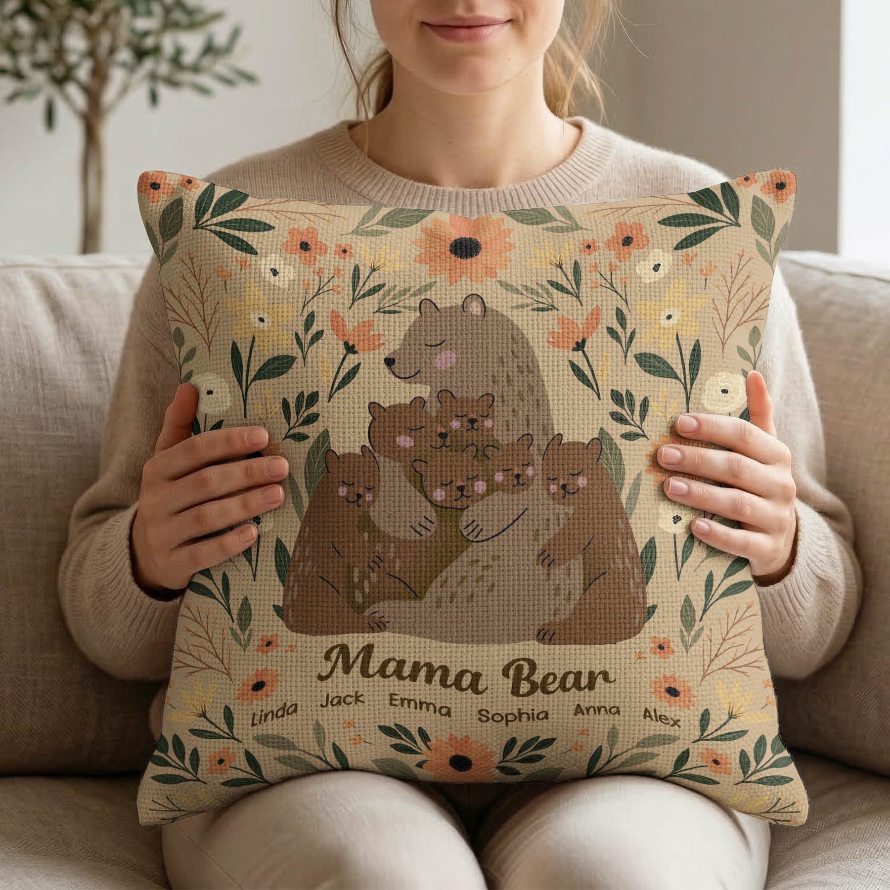 Mamabear Flower - Personalized Pillow Cover