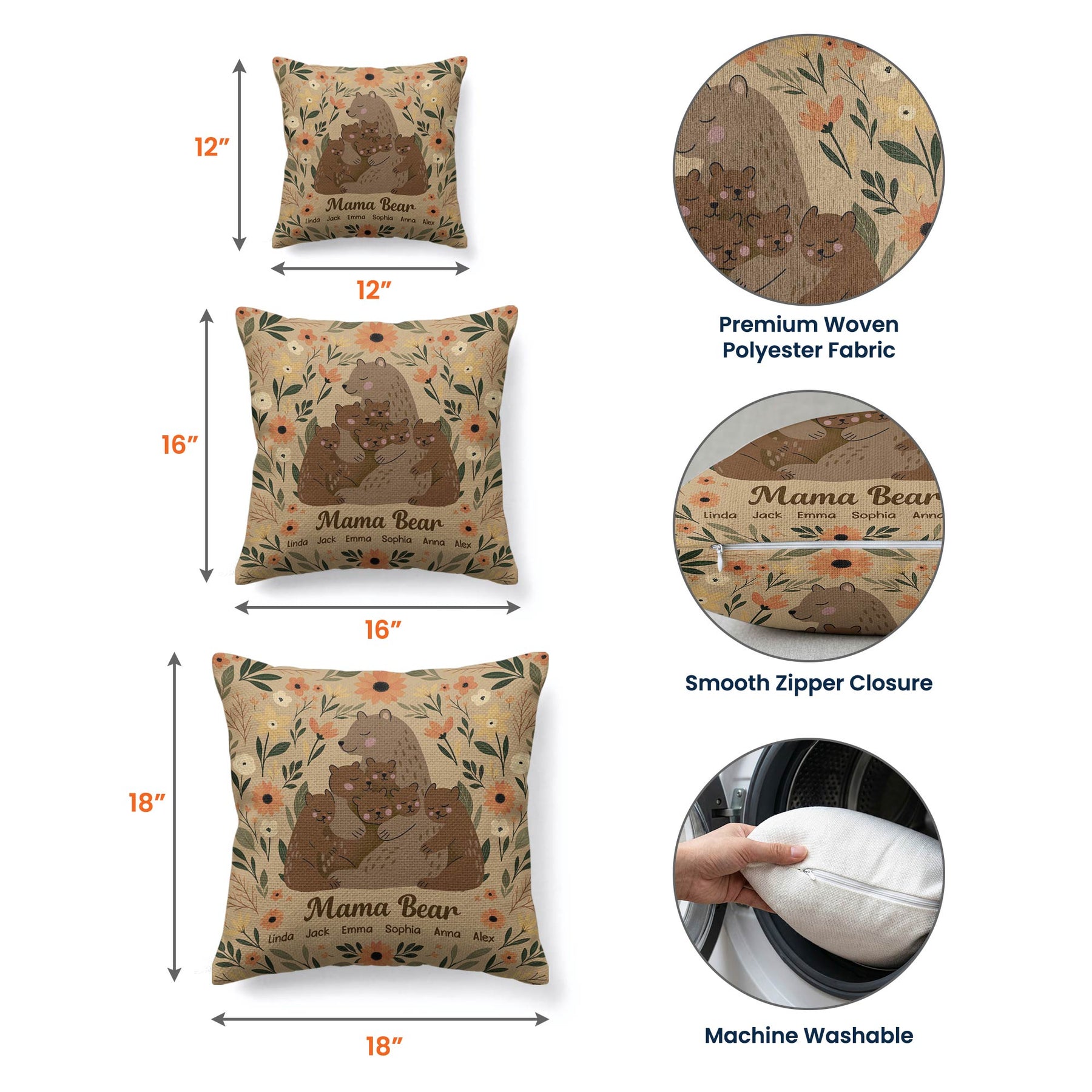 Mamabear Flower - Personalized Pillow Cover