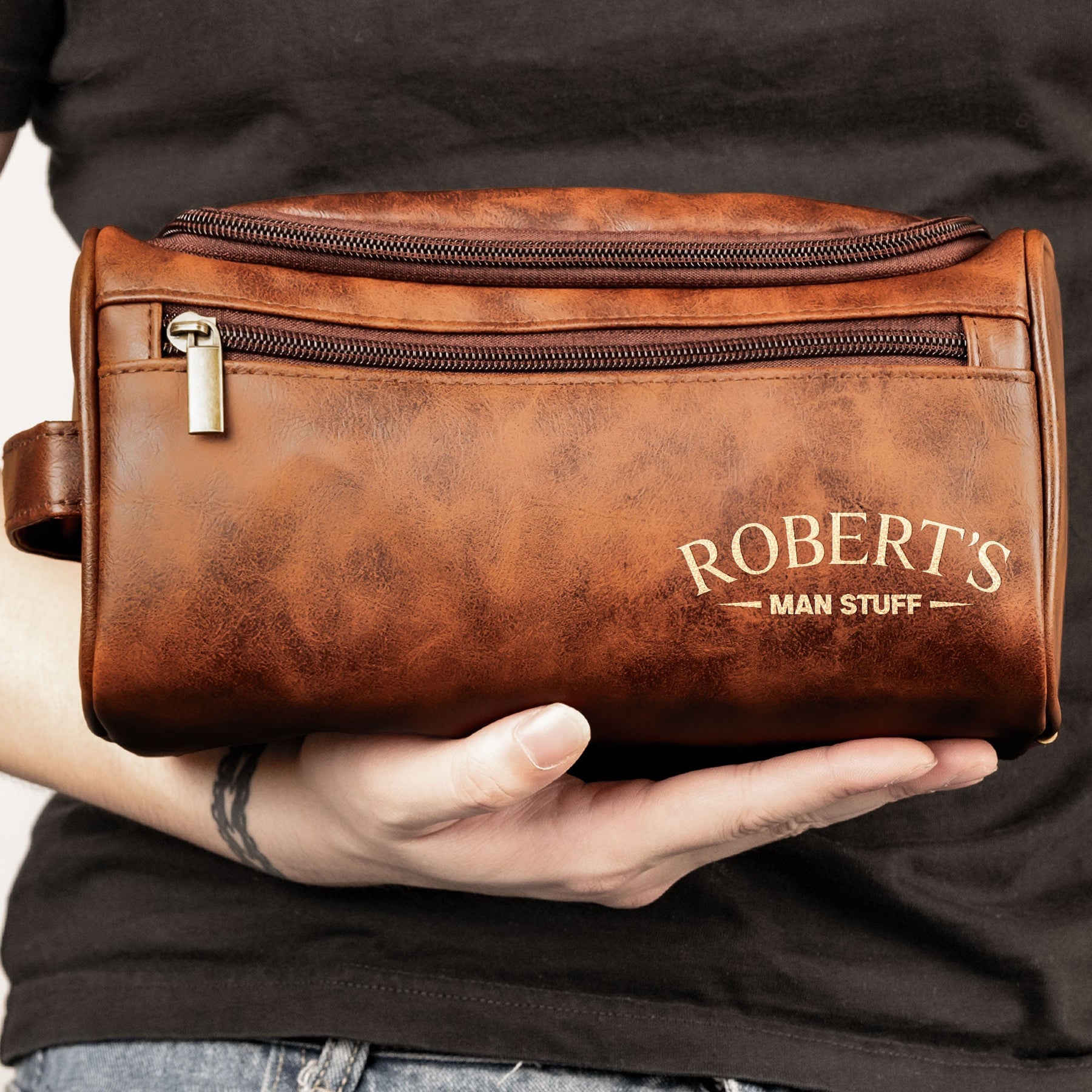 Man Stuff - Personalized Leather Toiletry Bag