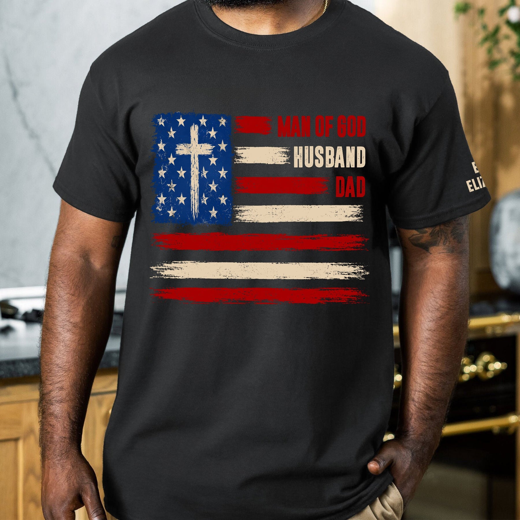 Man Of God, Husband, Dad, Papa - Christian Gift, Father's Day Gift - Kids' Names On Sleeve - Personalized Shirt