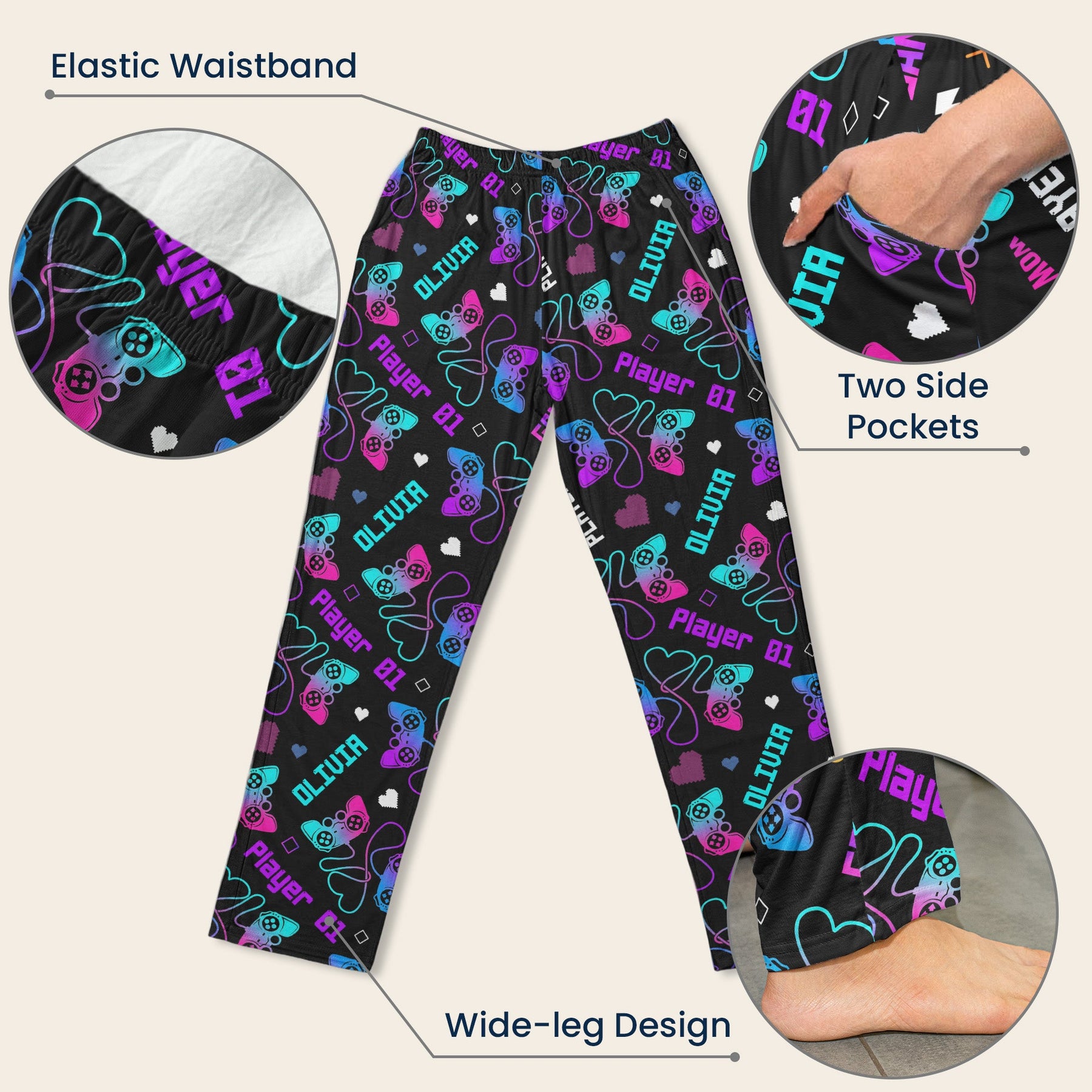 Matching Gaming Couples Player 01 02 - Personalized Lounge Pants With Pockets