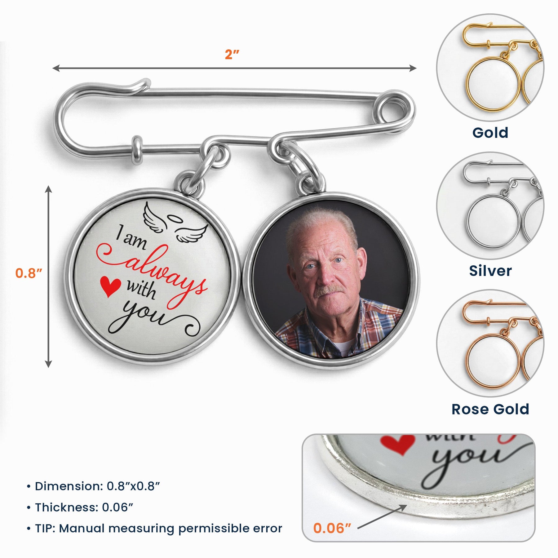 Memorial Custom Photo - Personalized Lapel Pin With Charms