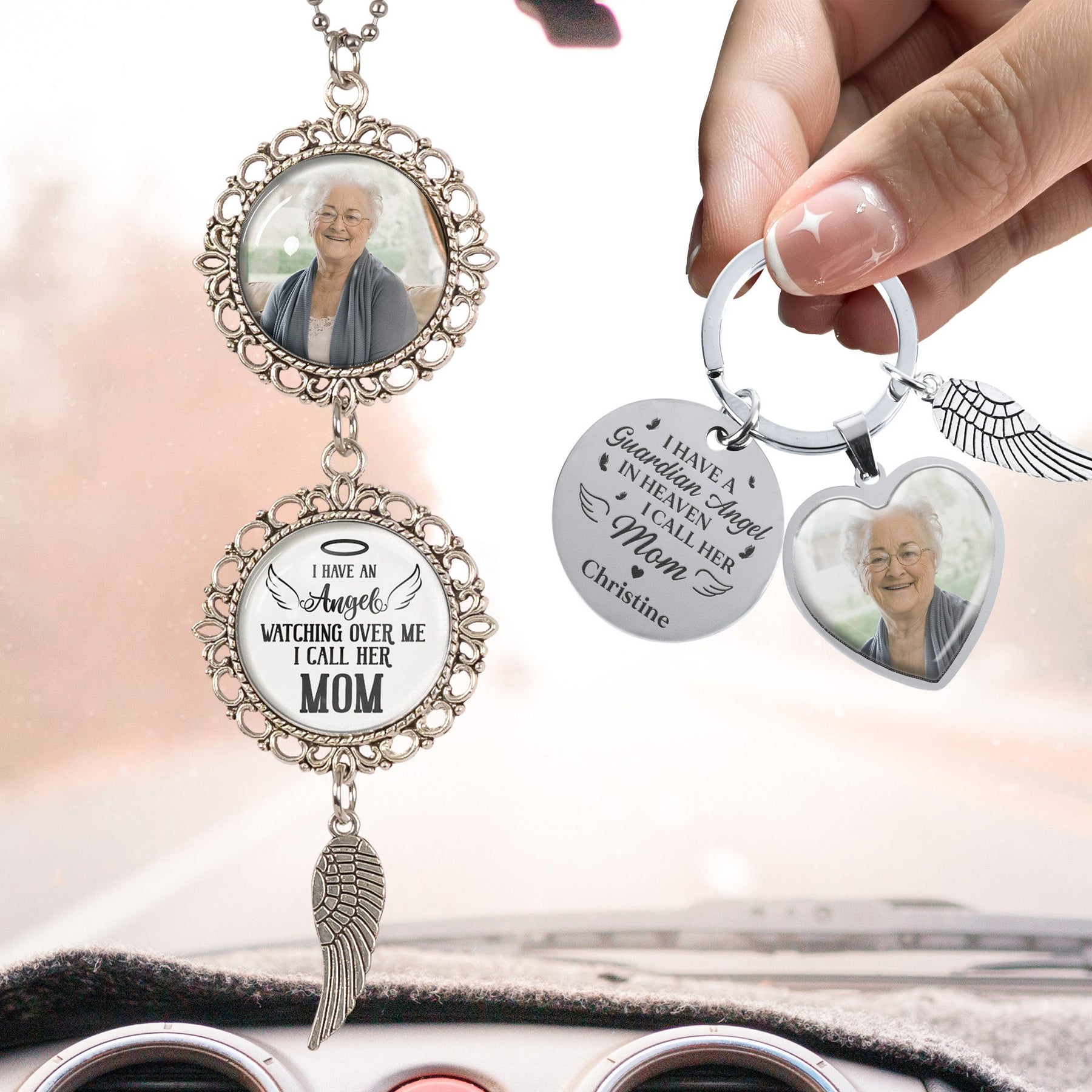 Memorial Gift For Loss Of Loved One Have A Guardian Angel - Custom Photo Gift Set