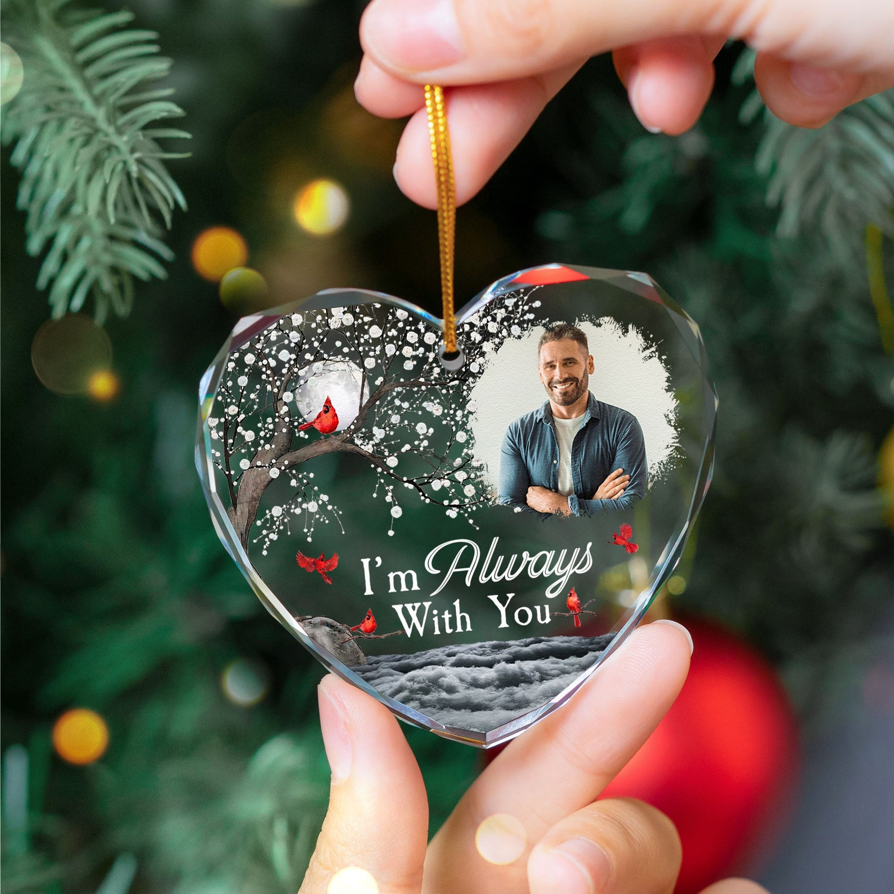 Memorial Gift I'm Always With You - Personalized Heart Glass Photo Ornament
