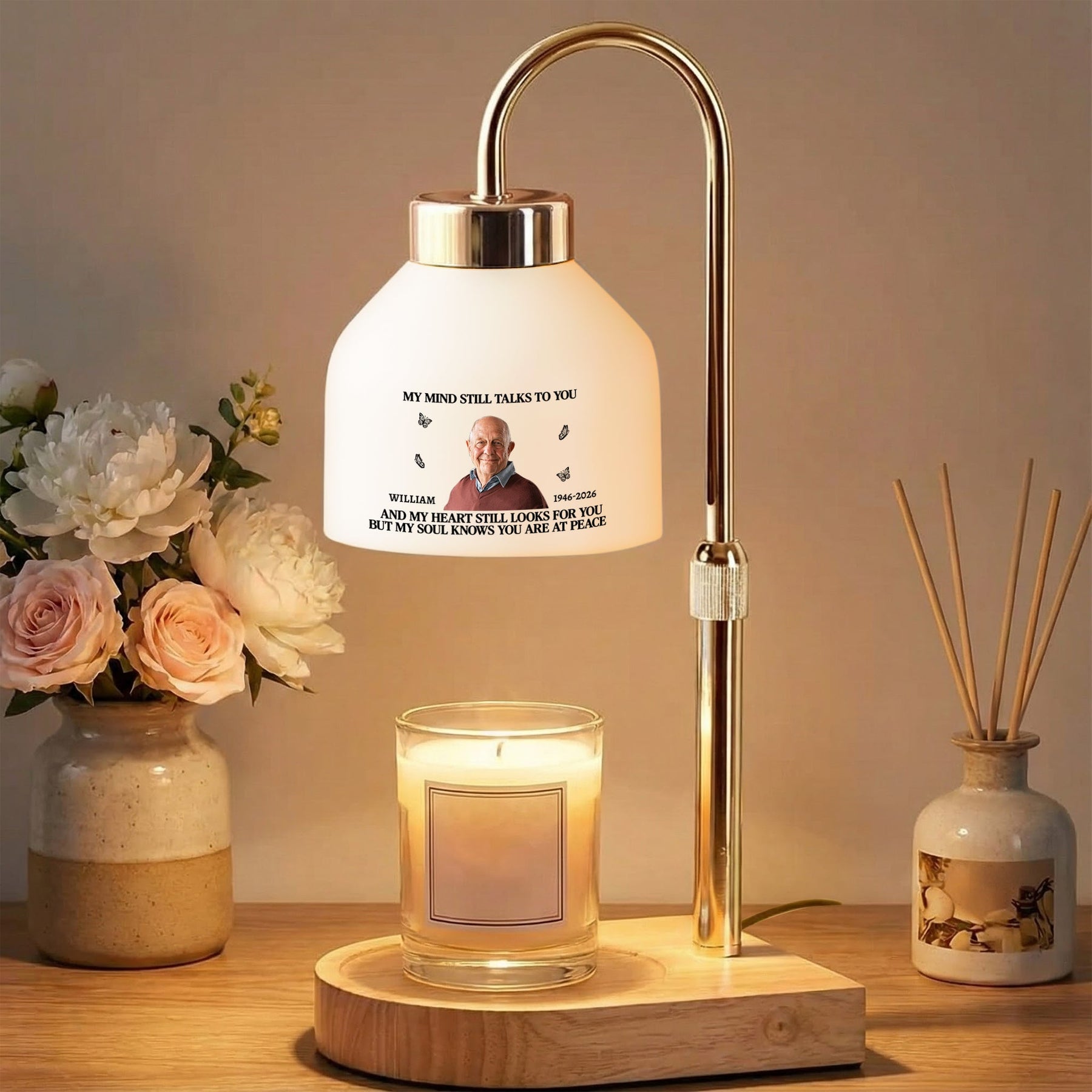 My Mind Still Talks To You Custom Photo Memorial Gift - Personalized Candle Warmer