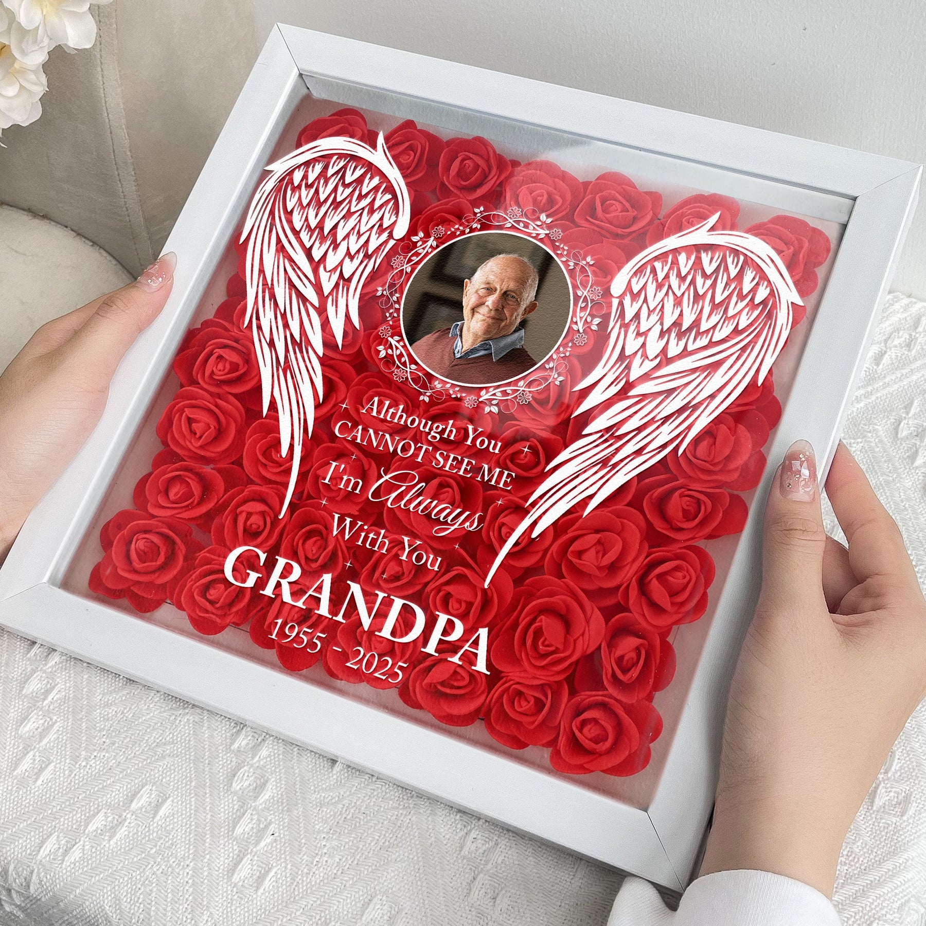 Memorial I'm Always With You - Personalized Photo Flower Shadow Box With LED Light