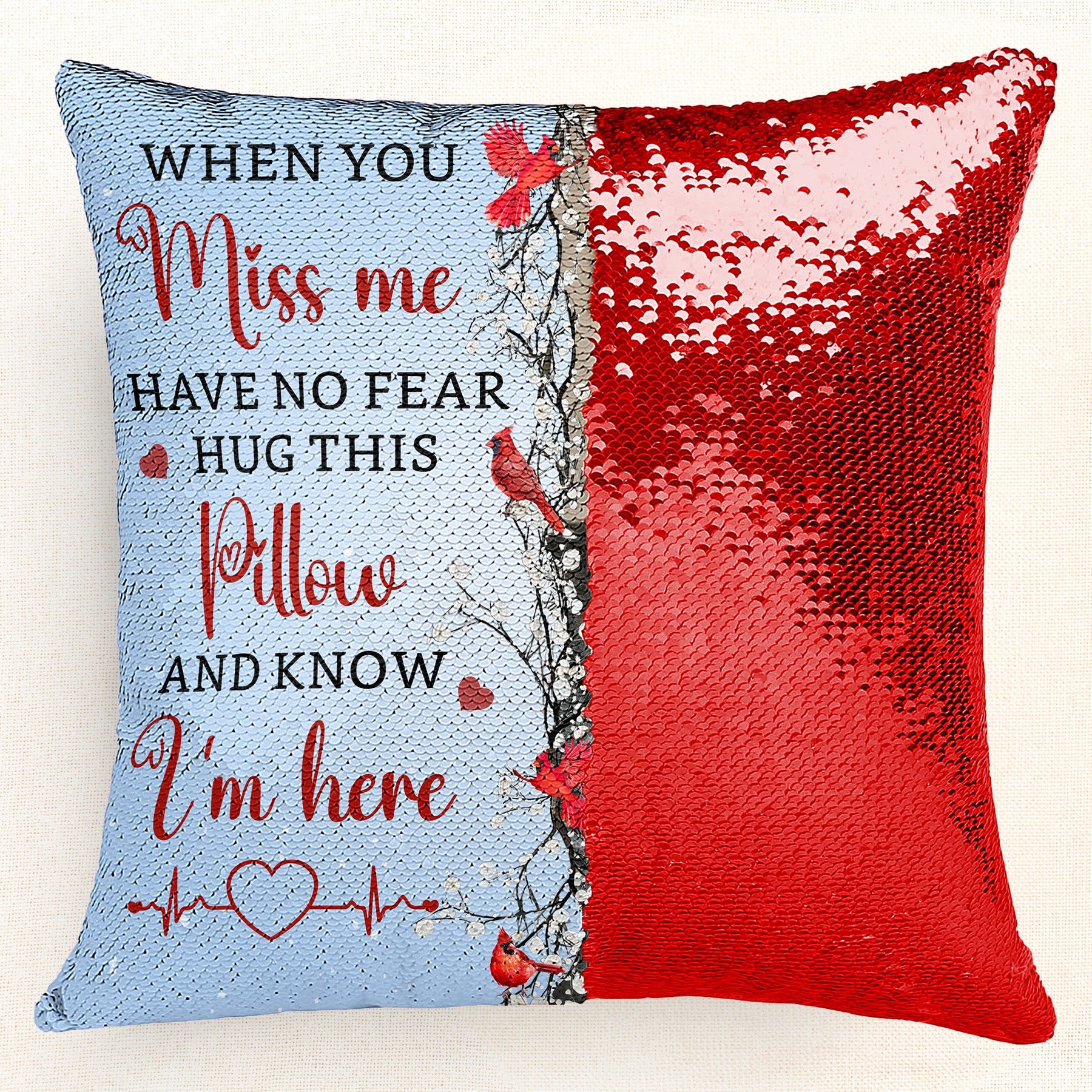 Memorial Pillow Hug This Pillow And Know I'm Here - Custom Photo Sequin Pillow