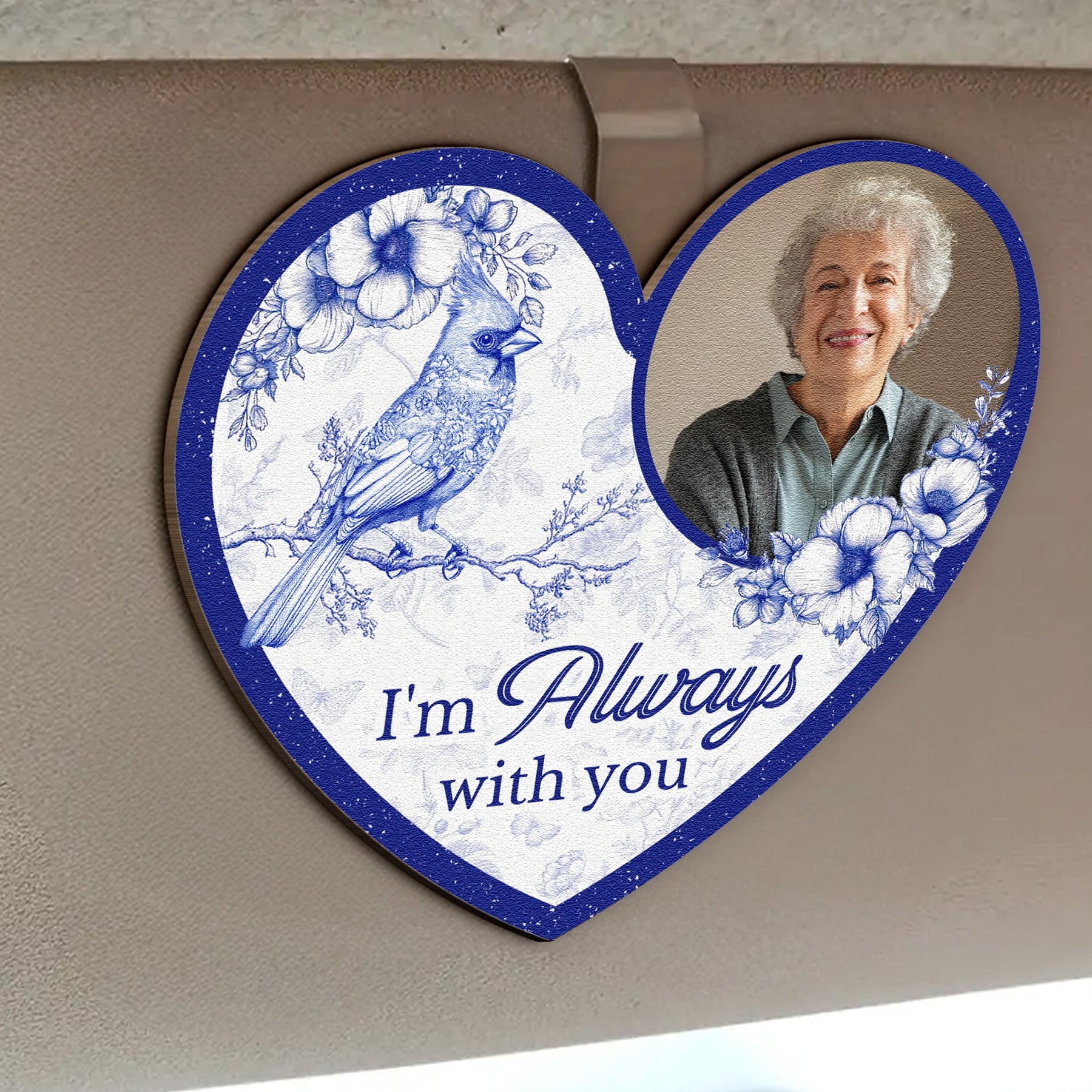 Memorial Toile De Jouy Style I'm Always With You - Personalized Wooden Photo Car Visor Clip