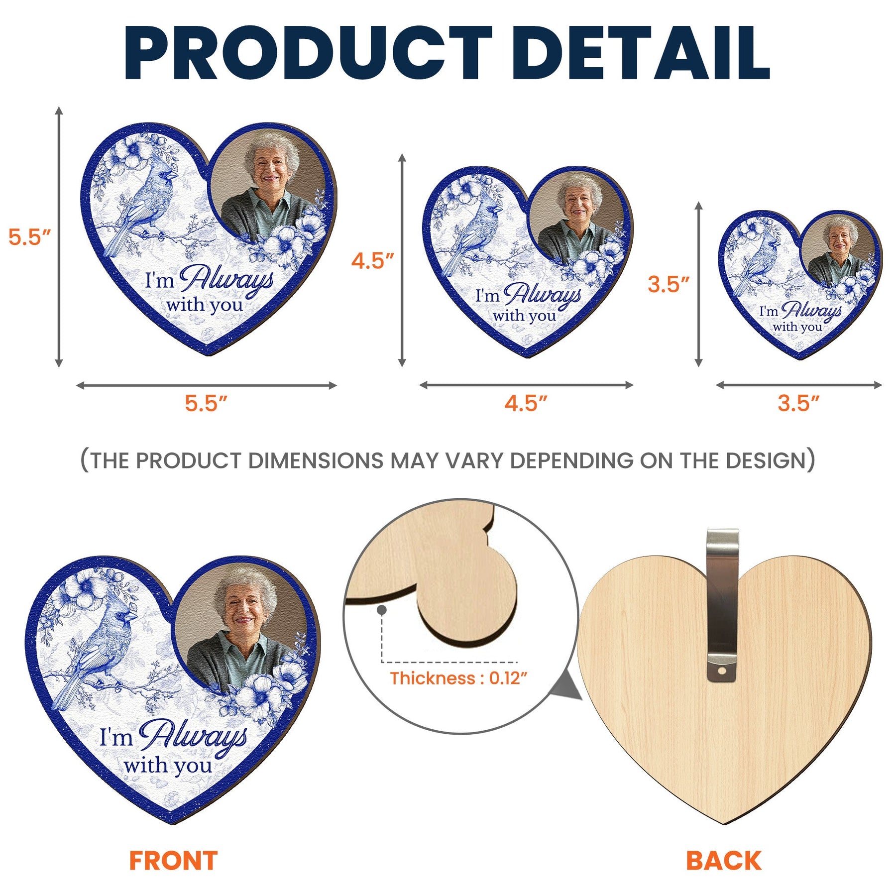 Memorial Toile De Jouy Style I'm Always With You - Personalized Wooden Photo Car Visor Clip