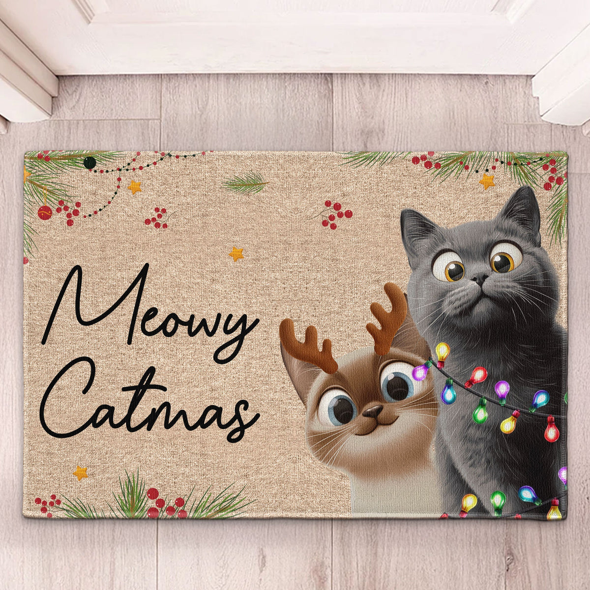 Meowy Catmas - 3D Style - Personalized Doormat