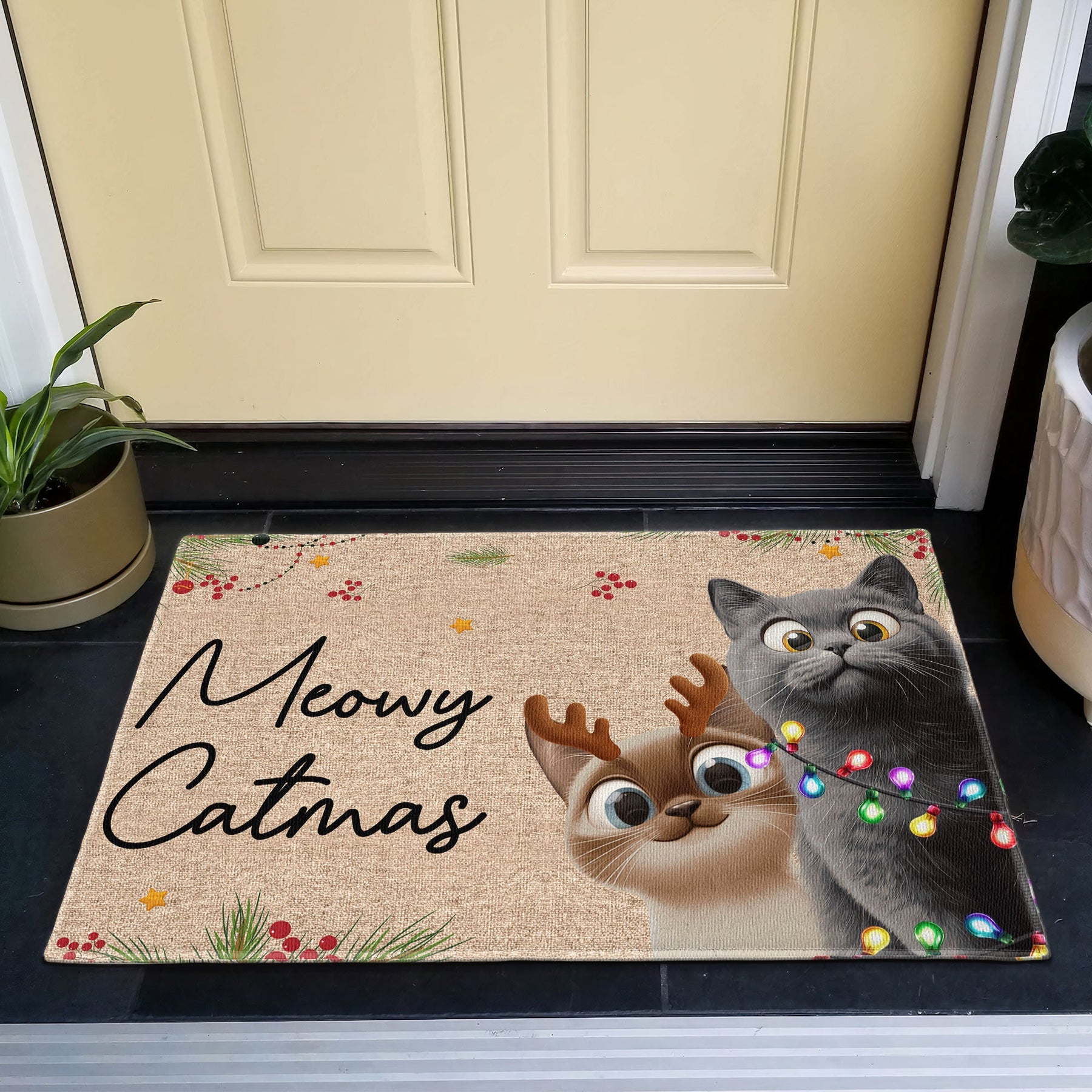 Meowy Catmas - 3D Style - Personalized Doormat