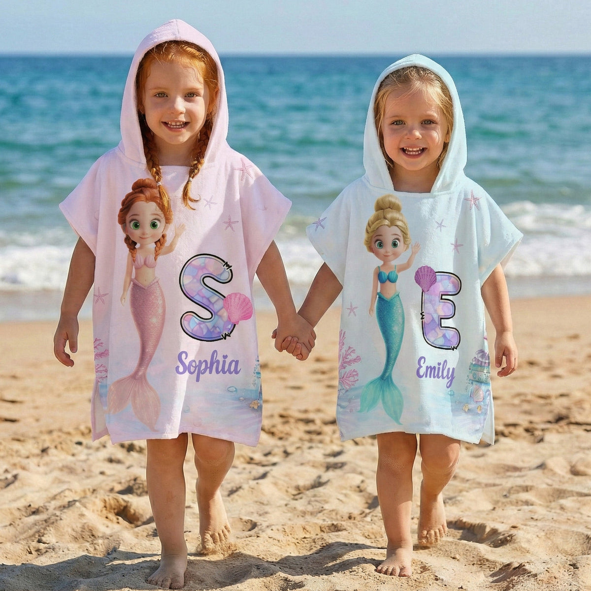 Mermaid Initial - Personalized Kids Hooded Towel