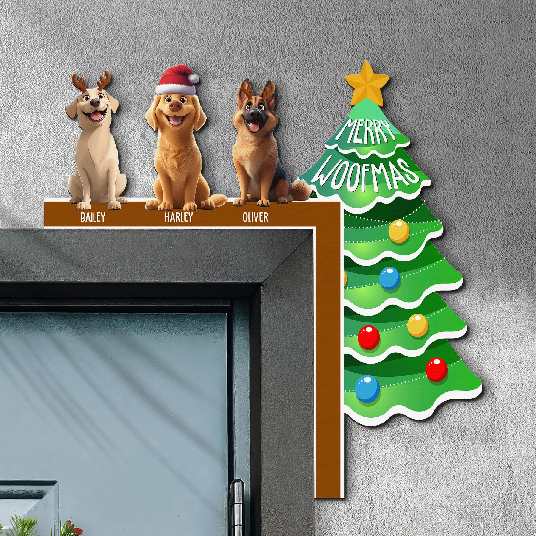 Merry Woofmas - Personalized Door Corner Wood Sign
