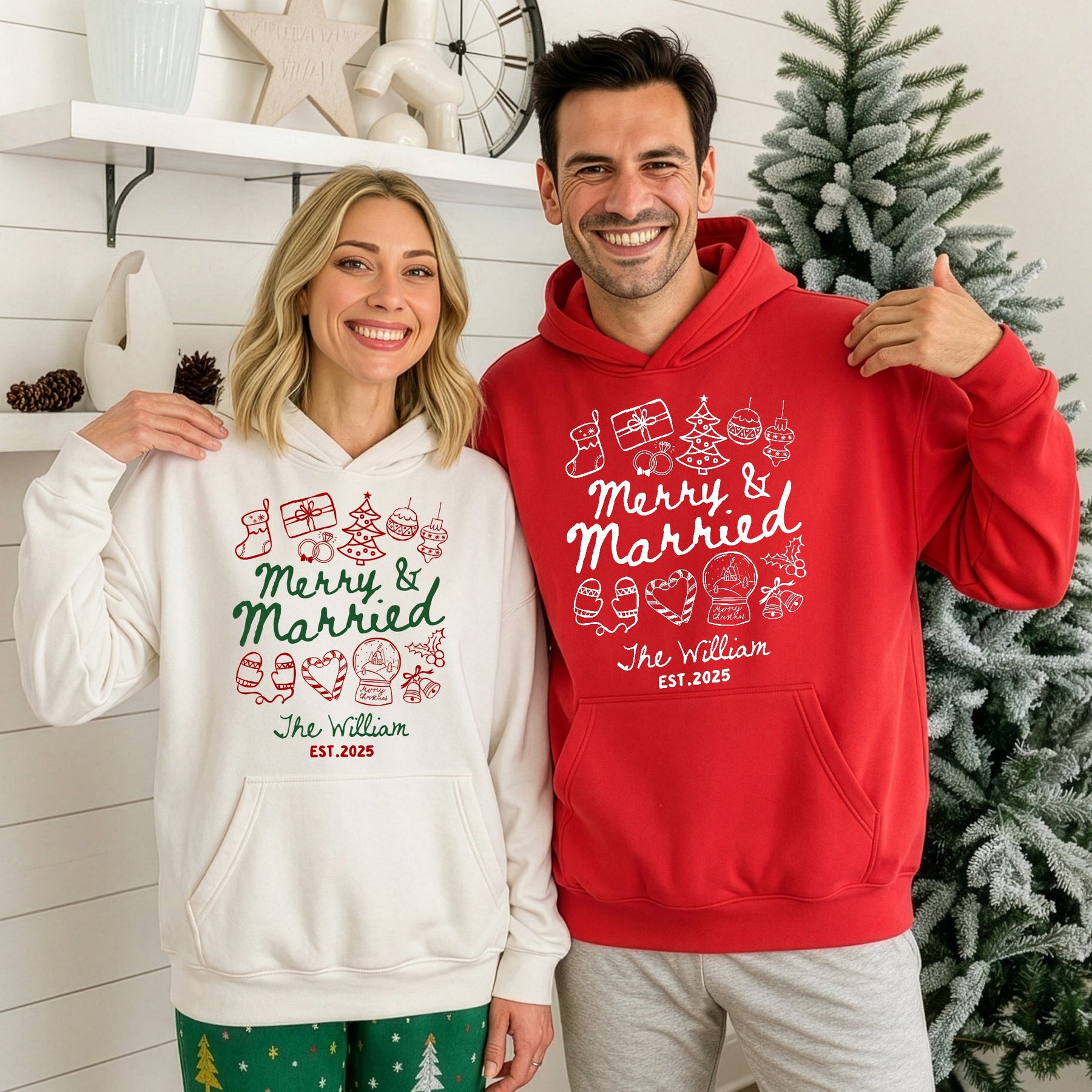 Merry & Married First Christmas As Mr & Mrs - Personalized Hoodie