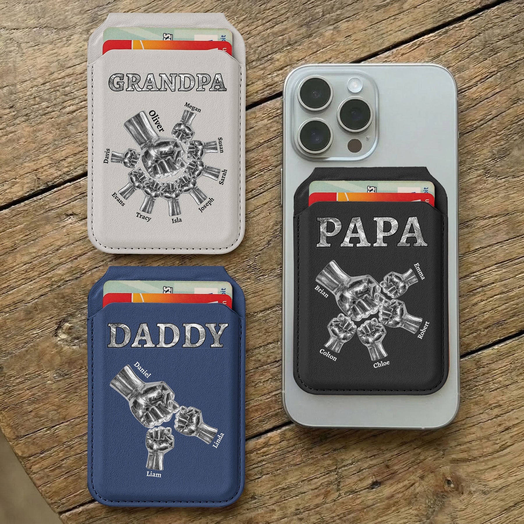 Metal Grandpa Fist Bump Print - Personalized Wallet Compatible With Magsafe