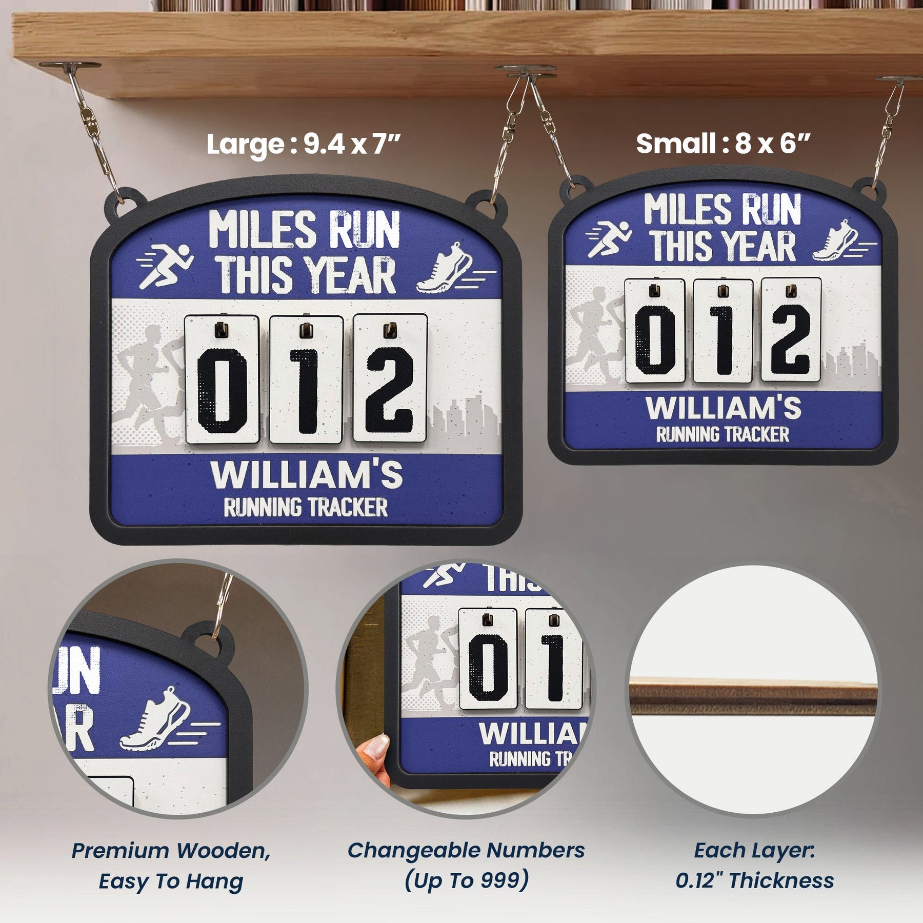 Miles Run This Year - Personalized Hanging Run Tracker