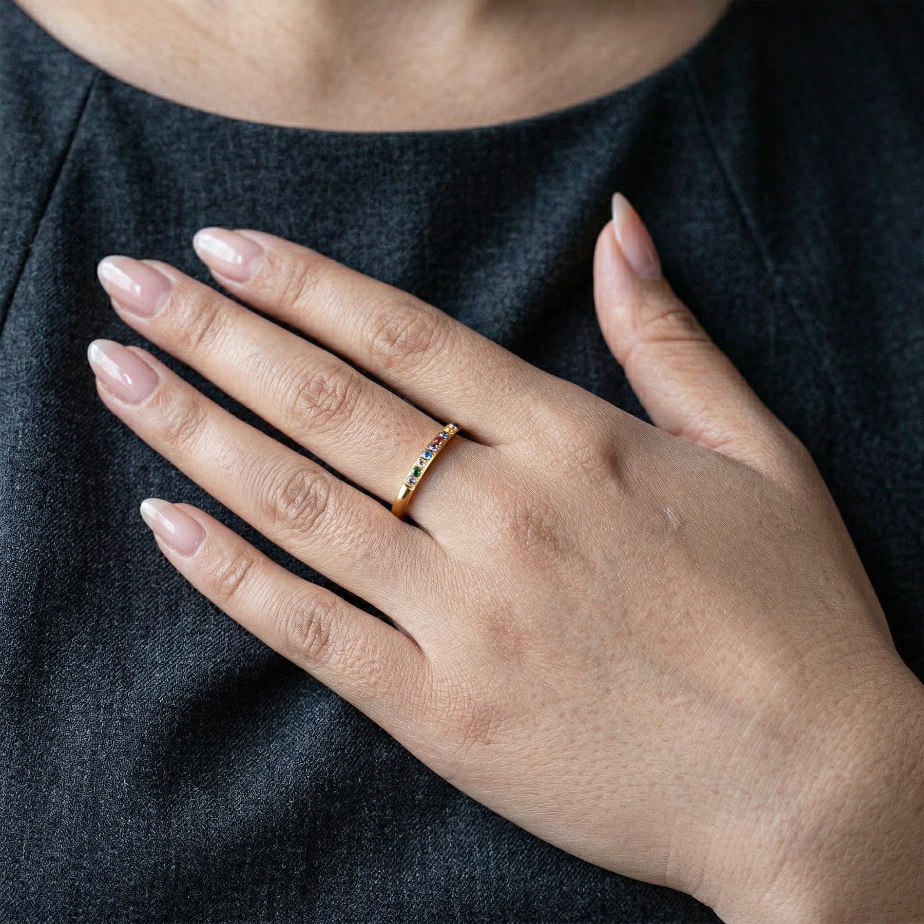 Minimalist Dainty Ring Stackable Ring Custom Birthstones Gift For Her - Personalized Ring