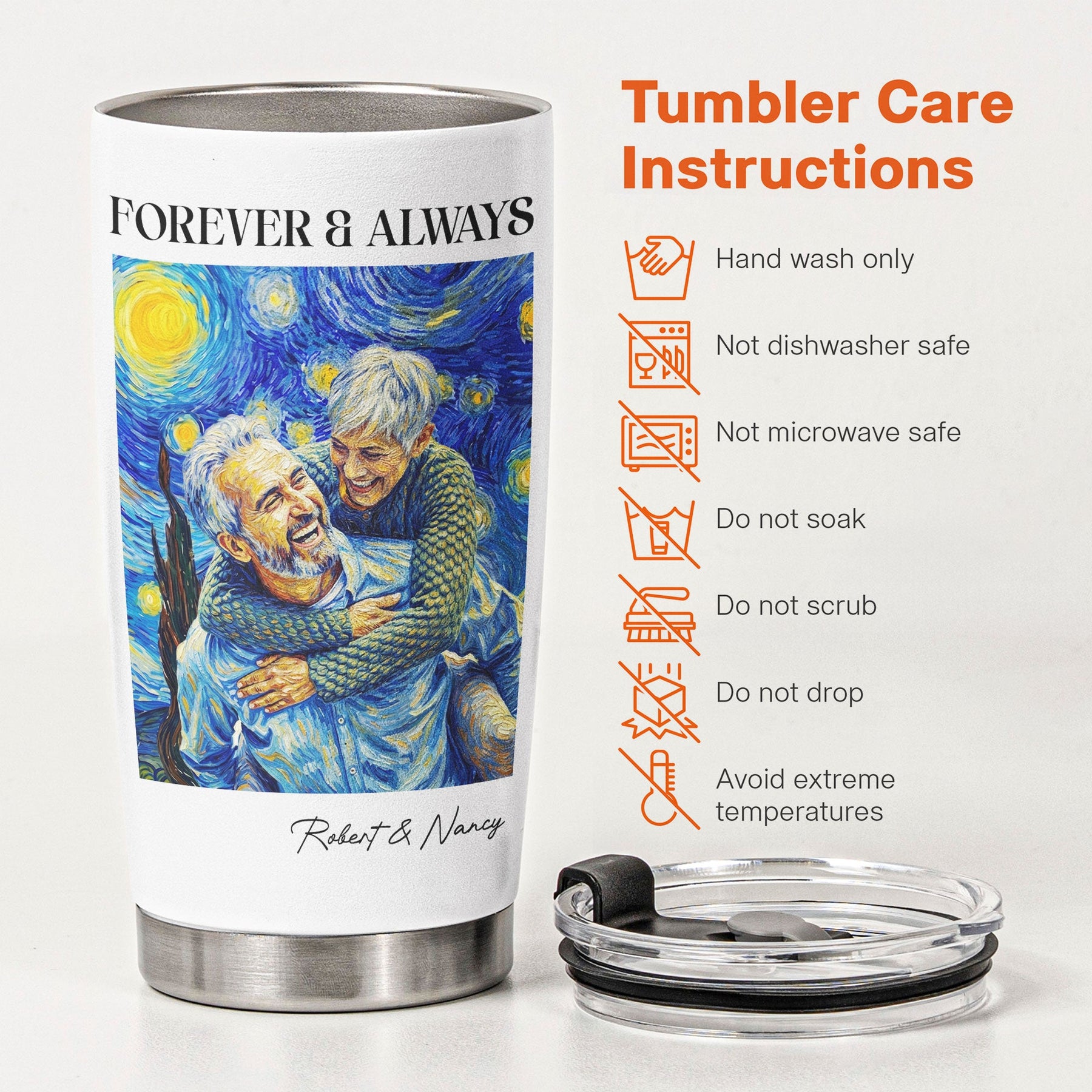 Couple Photo Van Gogh Art Forever & Always Anniversary Gift For Him, Her - Personalized Tumbler Cup