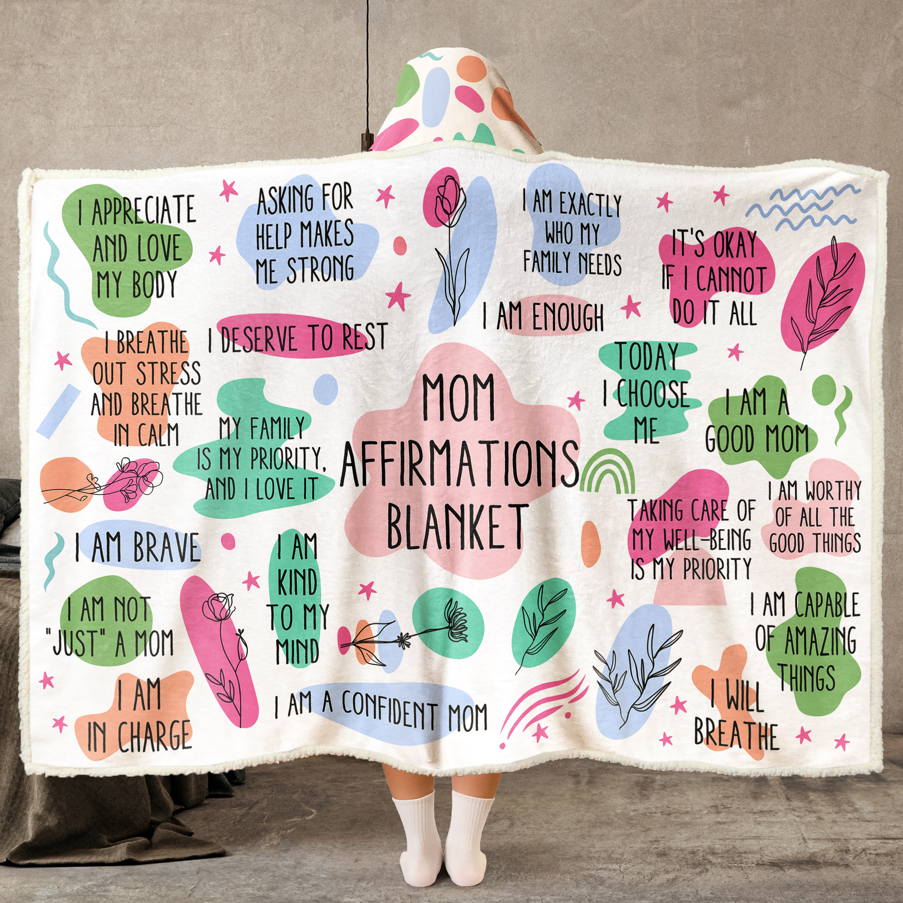 Mom Affirmations Blanket - Custom Name - Mother's Day Gifts - Personalized Wearable Blanket Hoodie