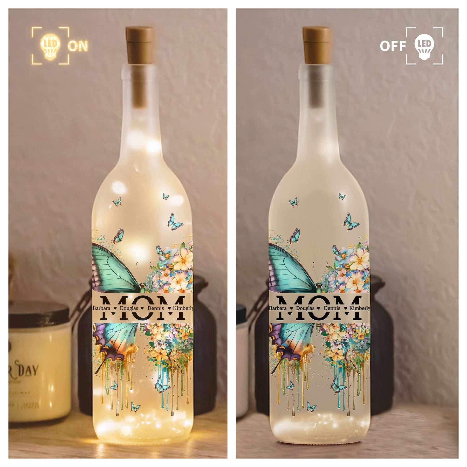 Mom Custom With Kids' Names - Personalized Bottle Lamp