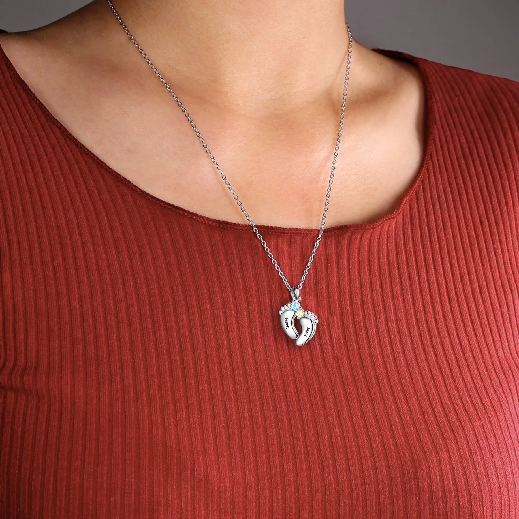 Mom Gifts First Mom New Mom To Be Mom Gifts - Personalized Baby Feet Necklace With Birthstone