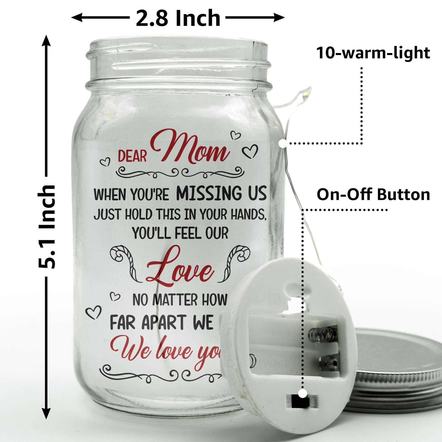 Mom No Matter How Far Apart We Are We Love You - Personalized Mason Jar Light