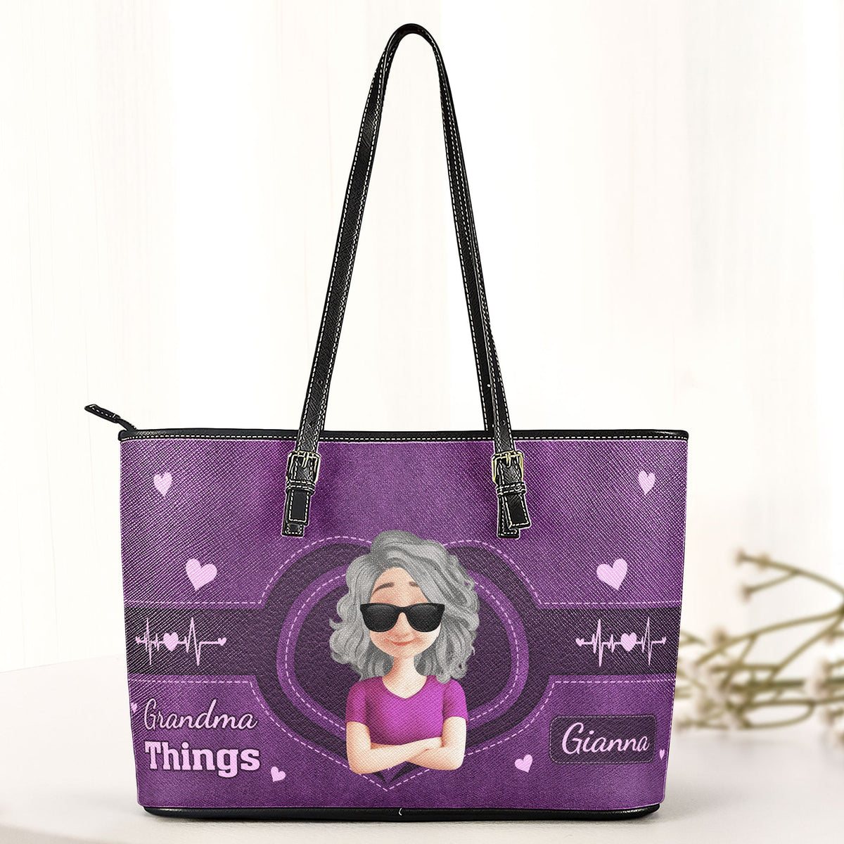 Mom Things Grandma Things - Personalized Leather Tote Bag