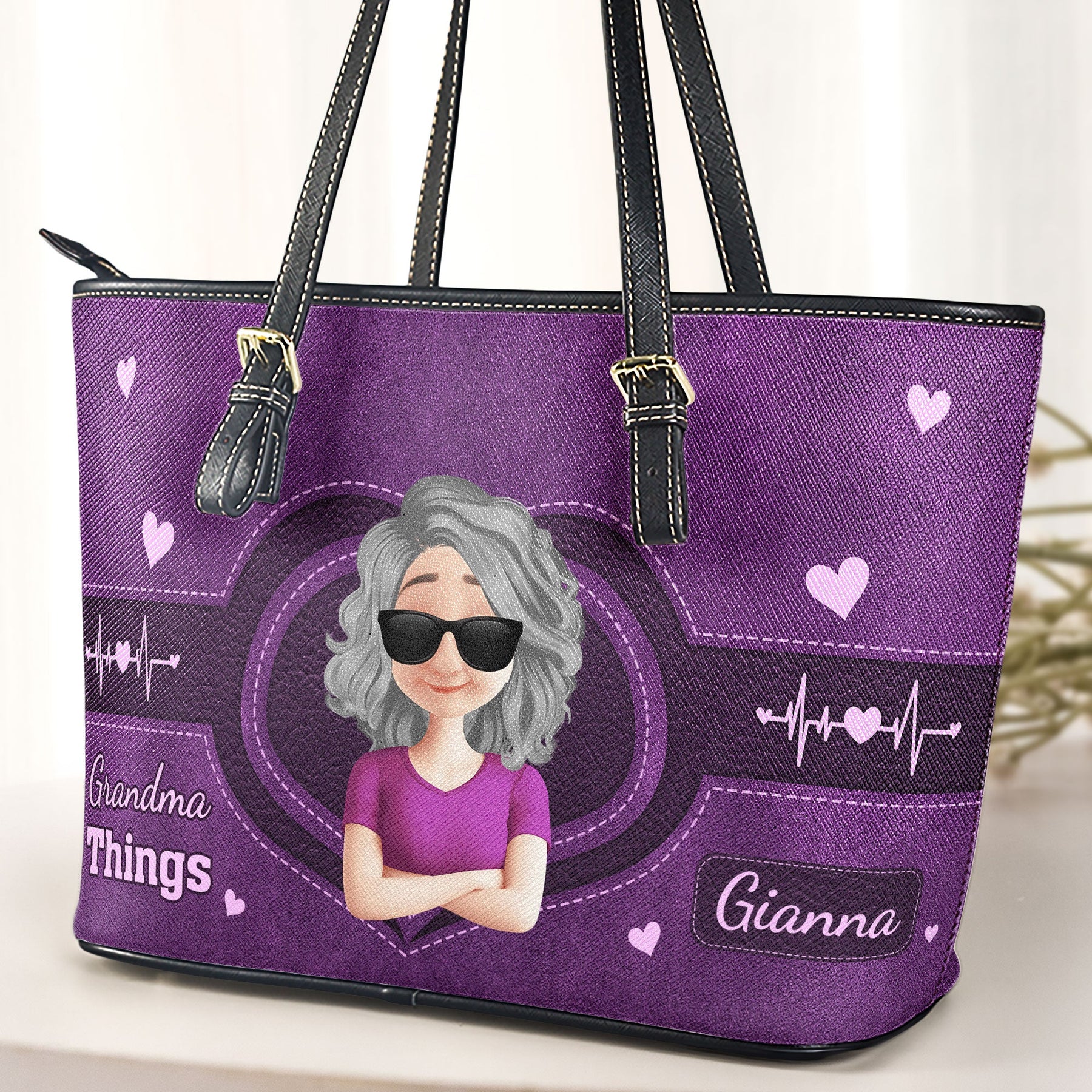 Mom Things Grandma Things - Personalized Leather Tote Bag