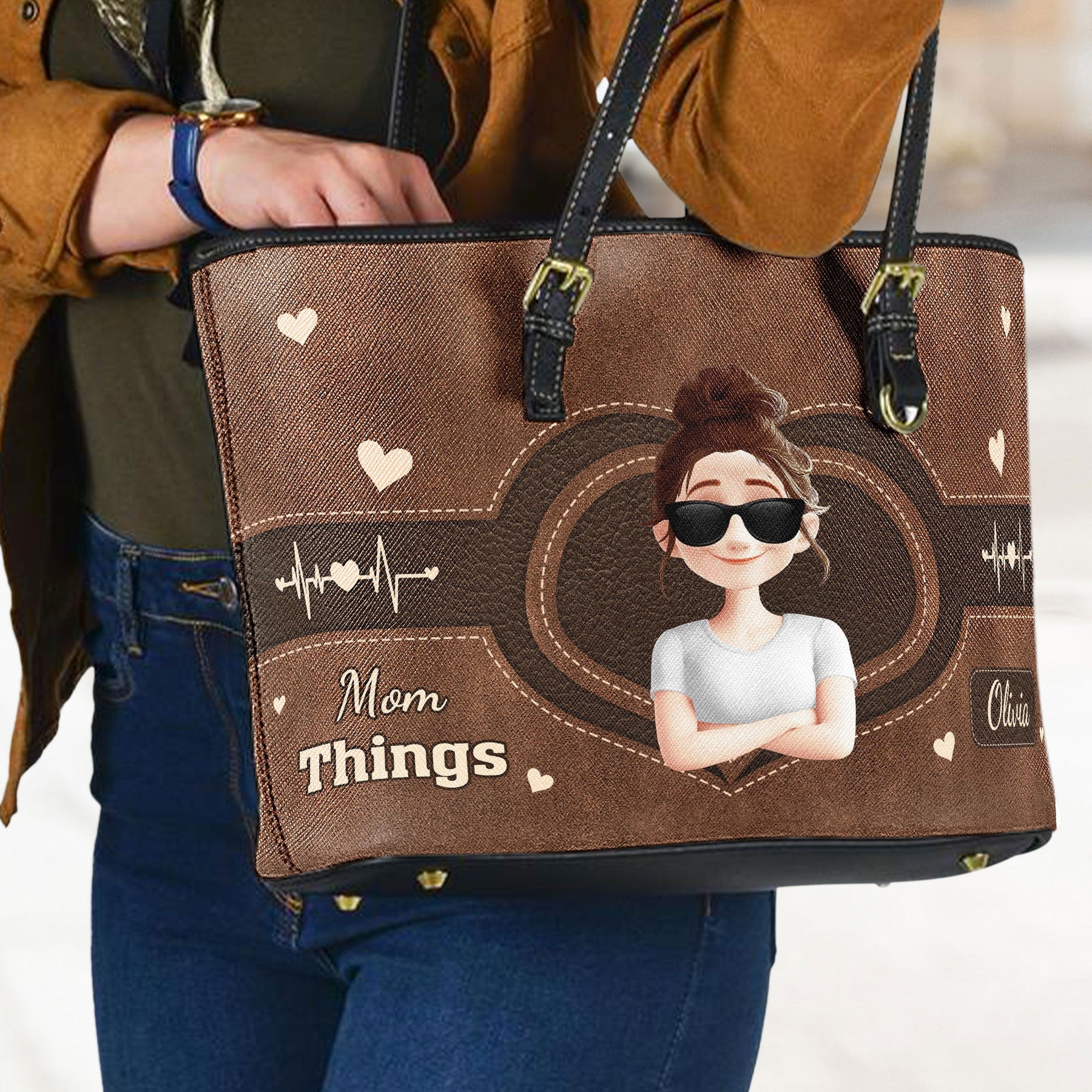 Mom Things Grandma Things - Personalized Leather Tote Bag