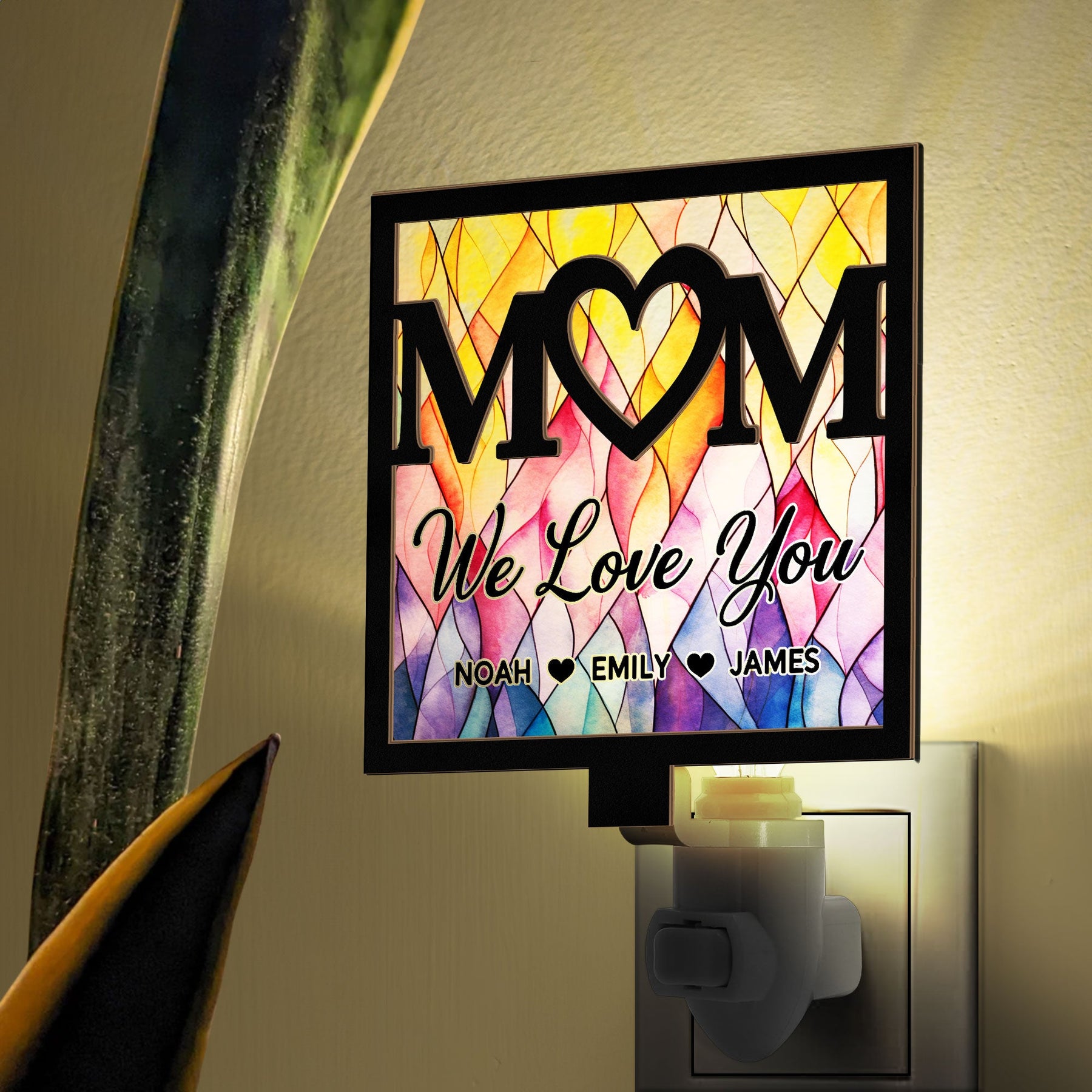 Mom We Love You - Personalized Wood And Acrylic Night Light