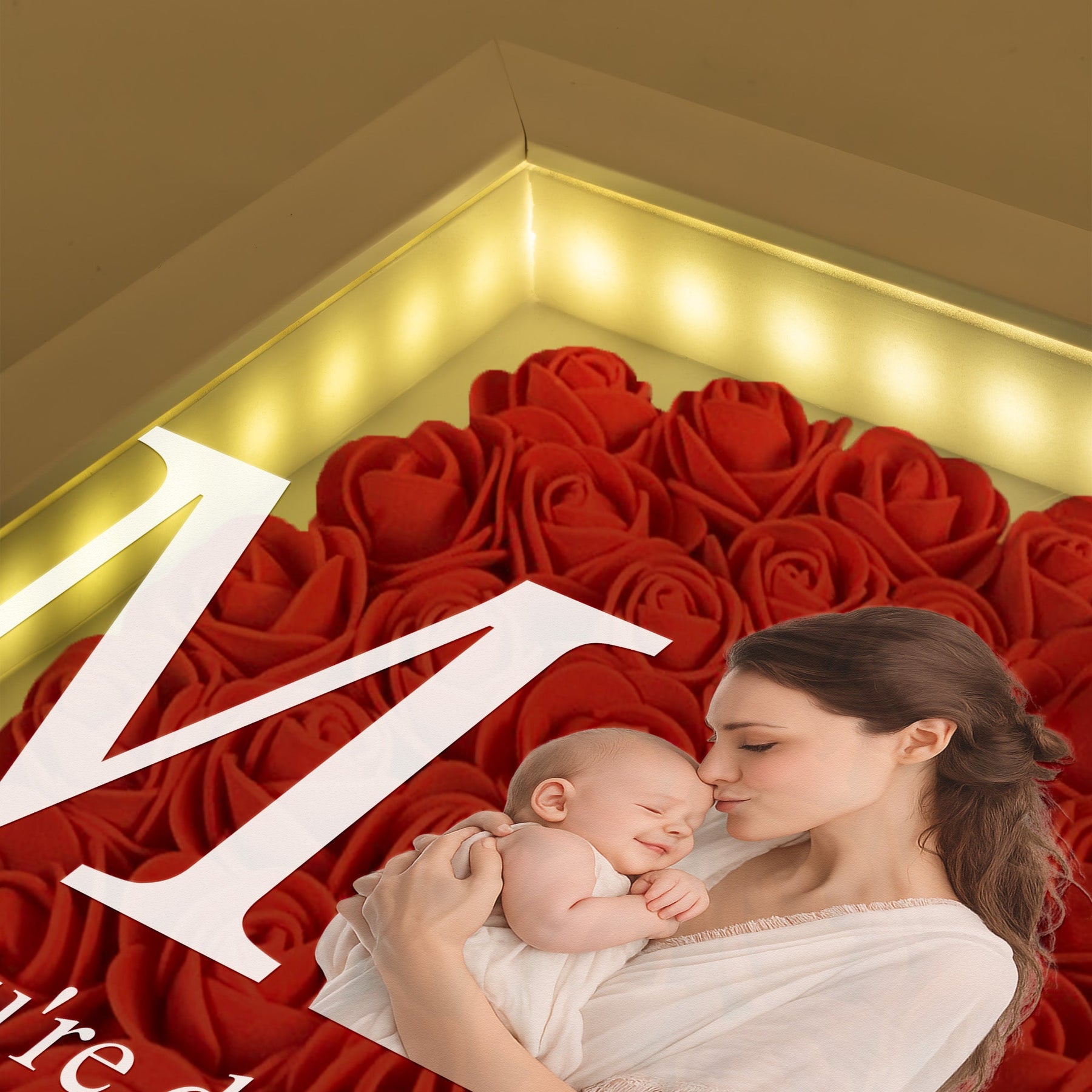 Mom, Mum, Mam - Mother's Day Gift, Happy 1st Mother's Day - Personalized Photo Flower Shadow Box With LED Light