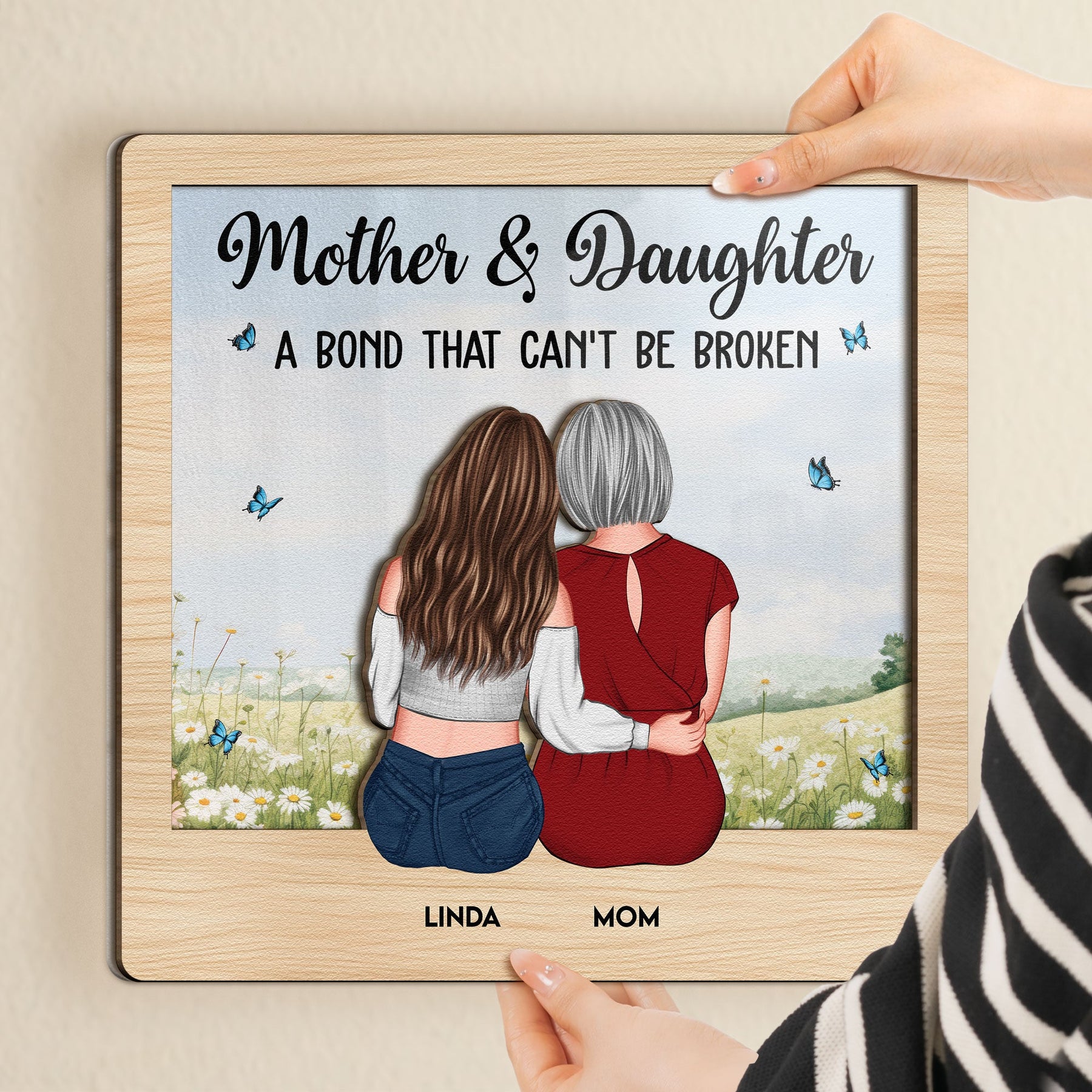Mother And Daughter A Bond Can't Be Broken - Personalized Wood And Acrylic Wall Art