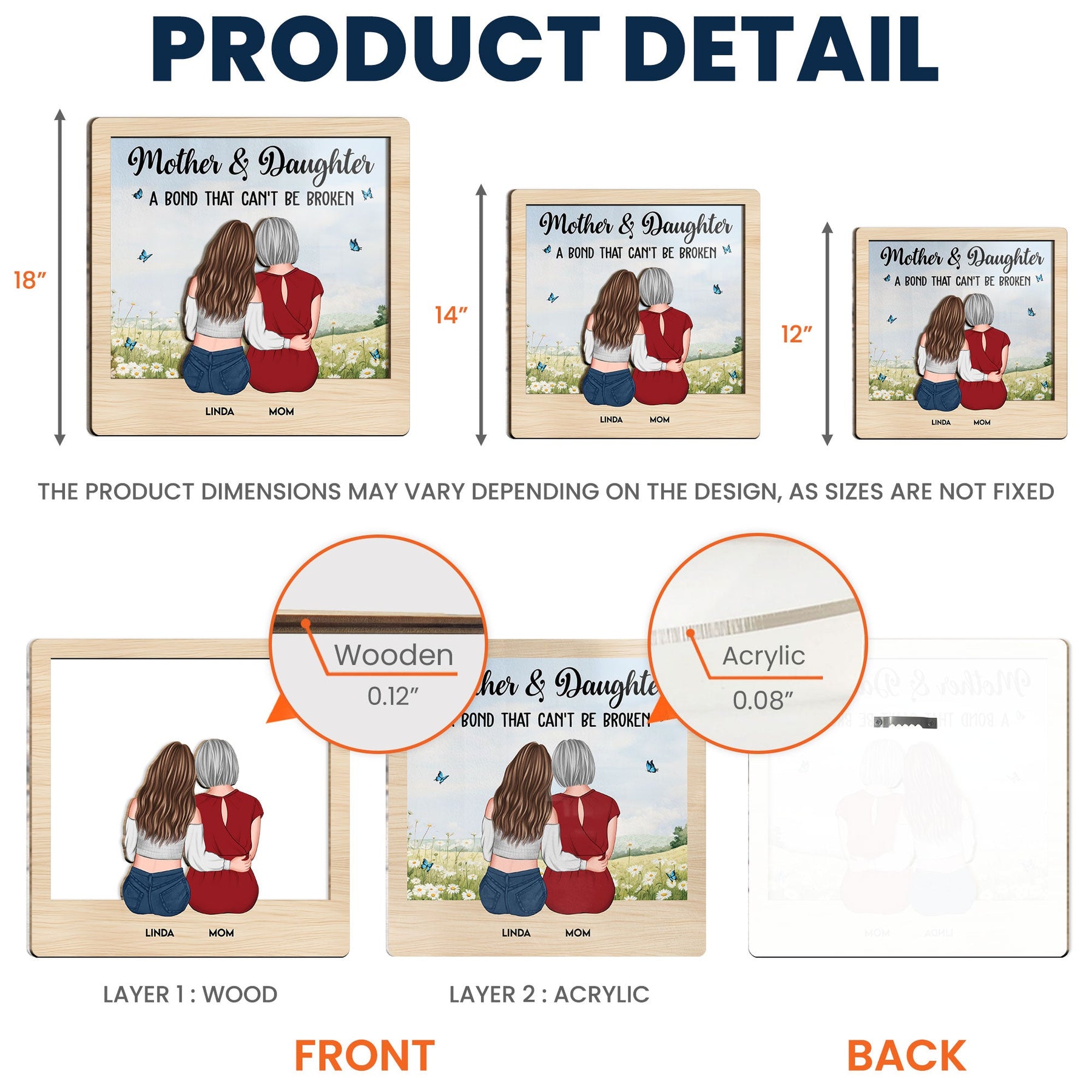 Mother And Daughter A Bond Can't Be Broken - Personalized Wood And Acrylic Wall Art