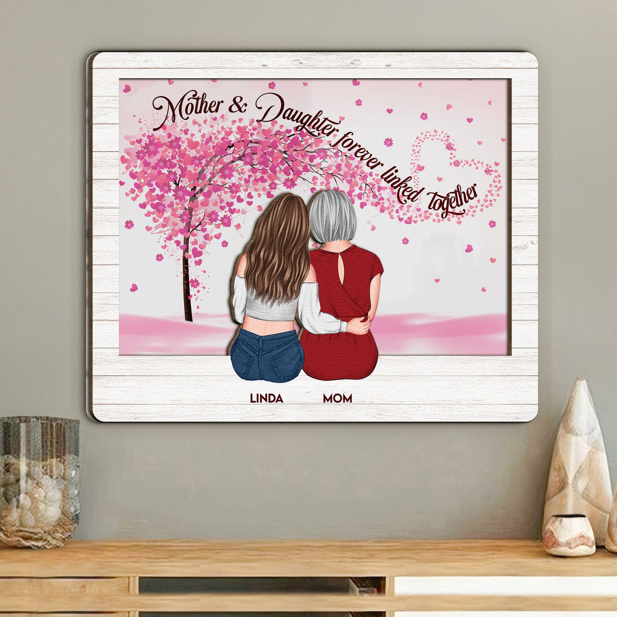 Mother And Daughter Forever Linked Together - Personalized Wood And Acrylic Wall Art