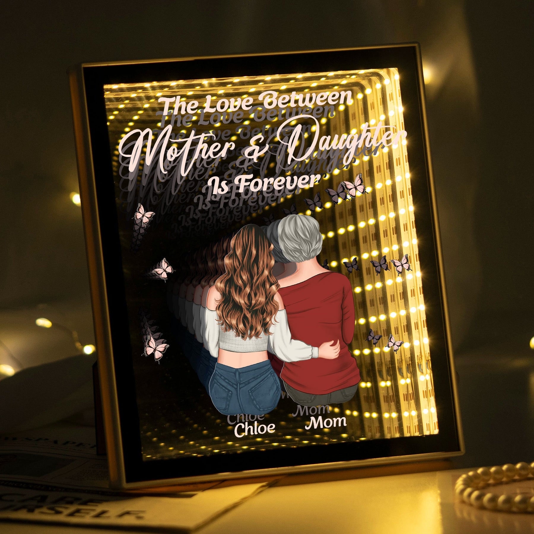 Mother And Daughters, Sons Forever Linked Together - Personalized Infinity Mirror Light Box