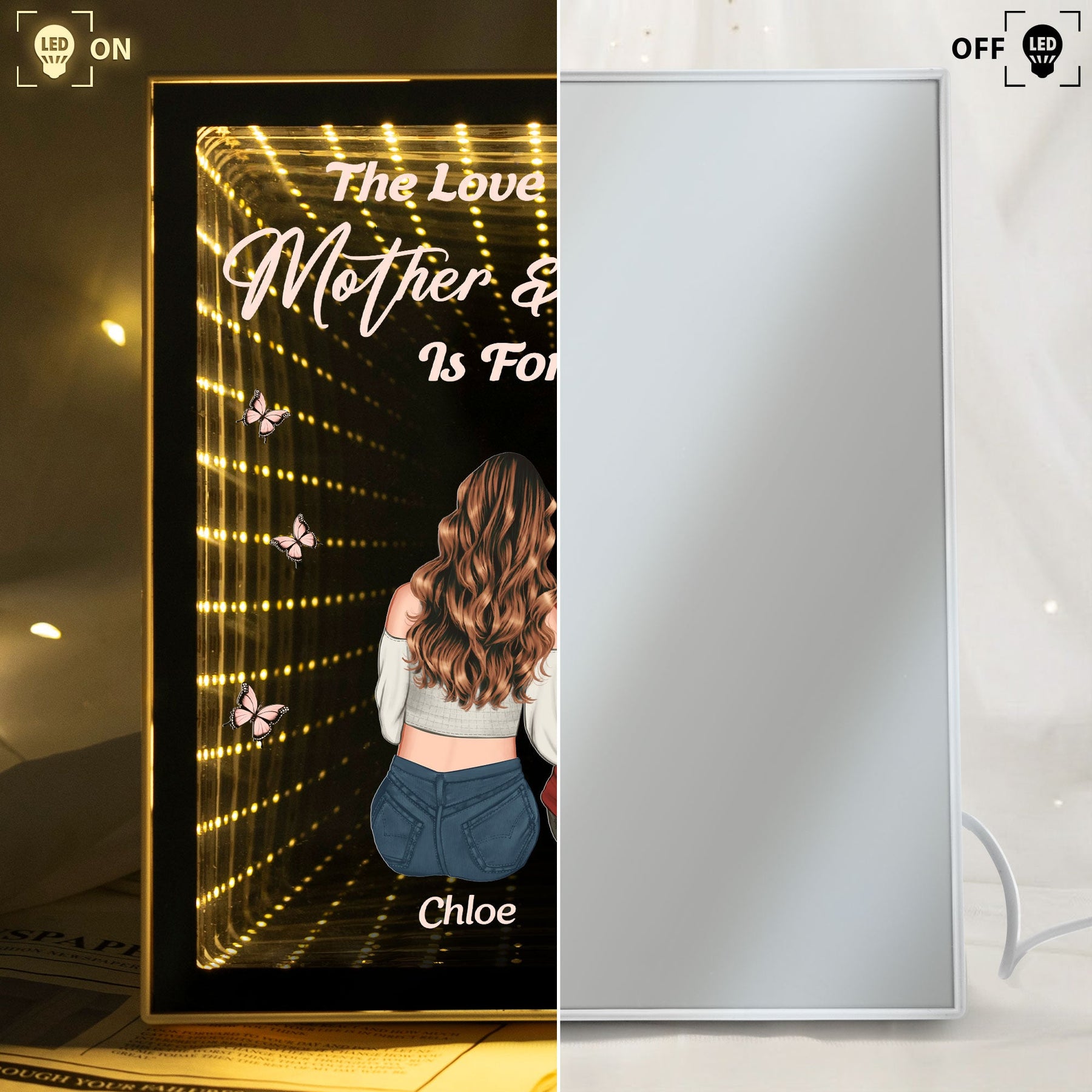 Mother And Daughters, Sons Forever Linked Together - Personalized Infinity Mirror Light Box