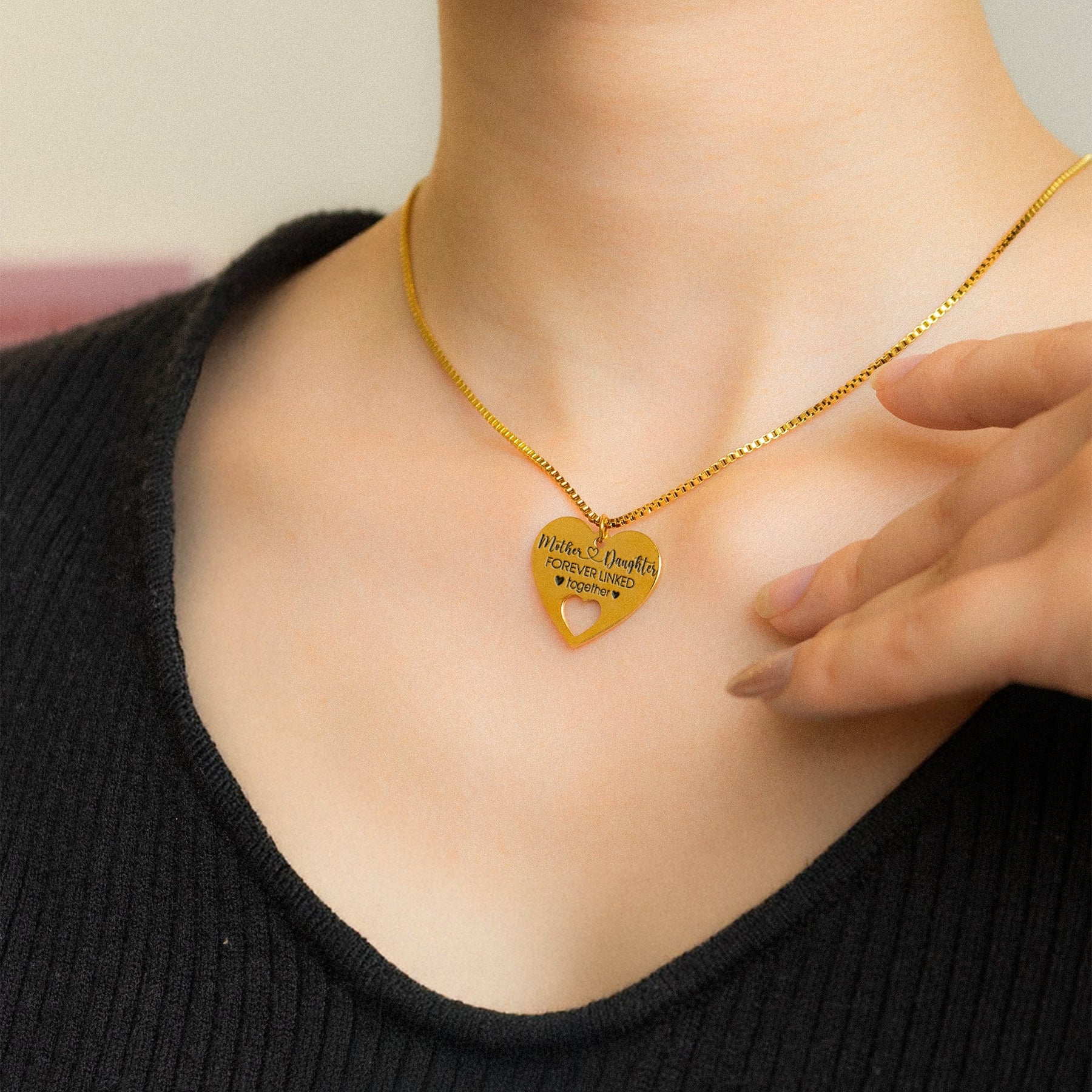Mother & Daughter Forever Linked Together - Personalized Puzzle Heart Necklace Set
