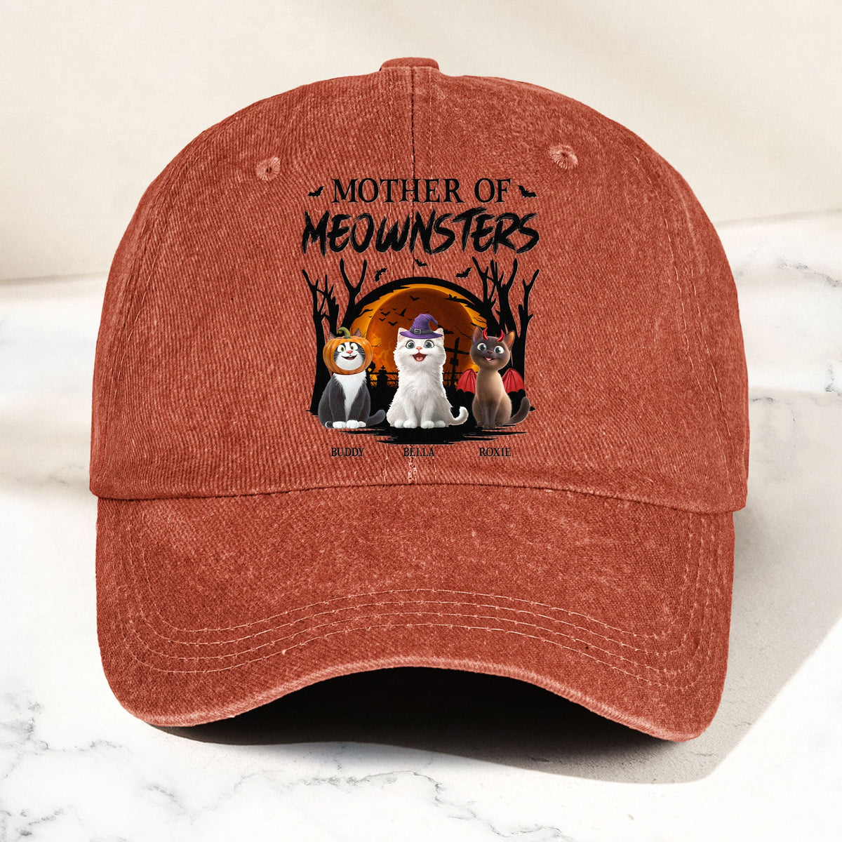 Mother Of Meownsters - Personalized Distressed Denim Cap