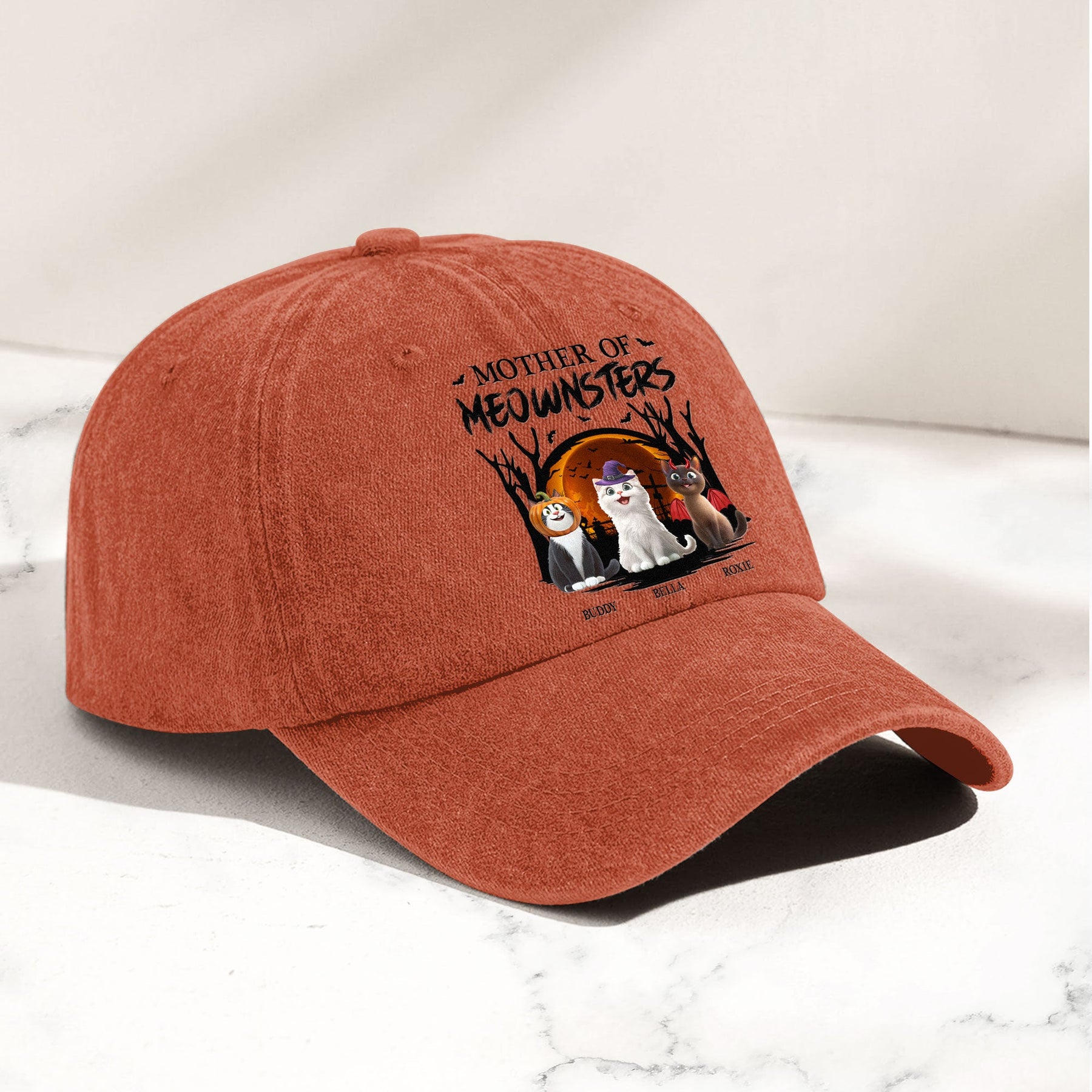 Mother Of Meownsters - Personalized Distressed Denim Cap