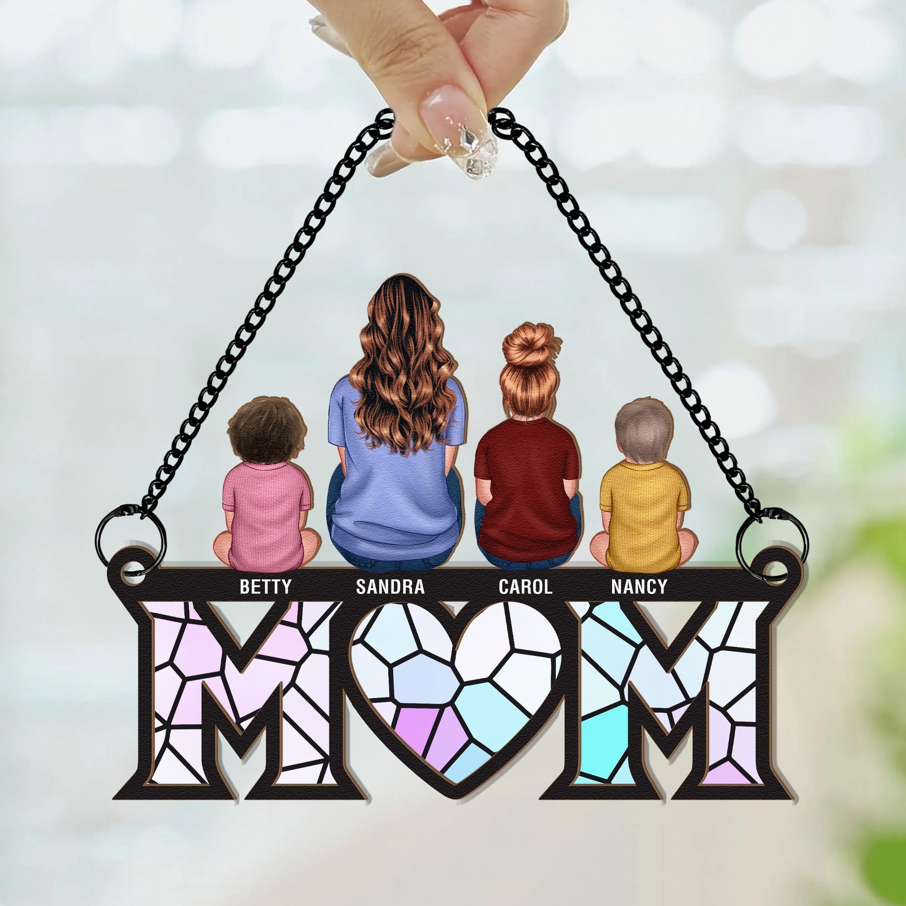 Mother & Children Bond - Personalized Window Hanging Suncatcher - Gift For Mom