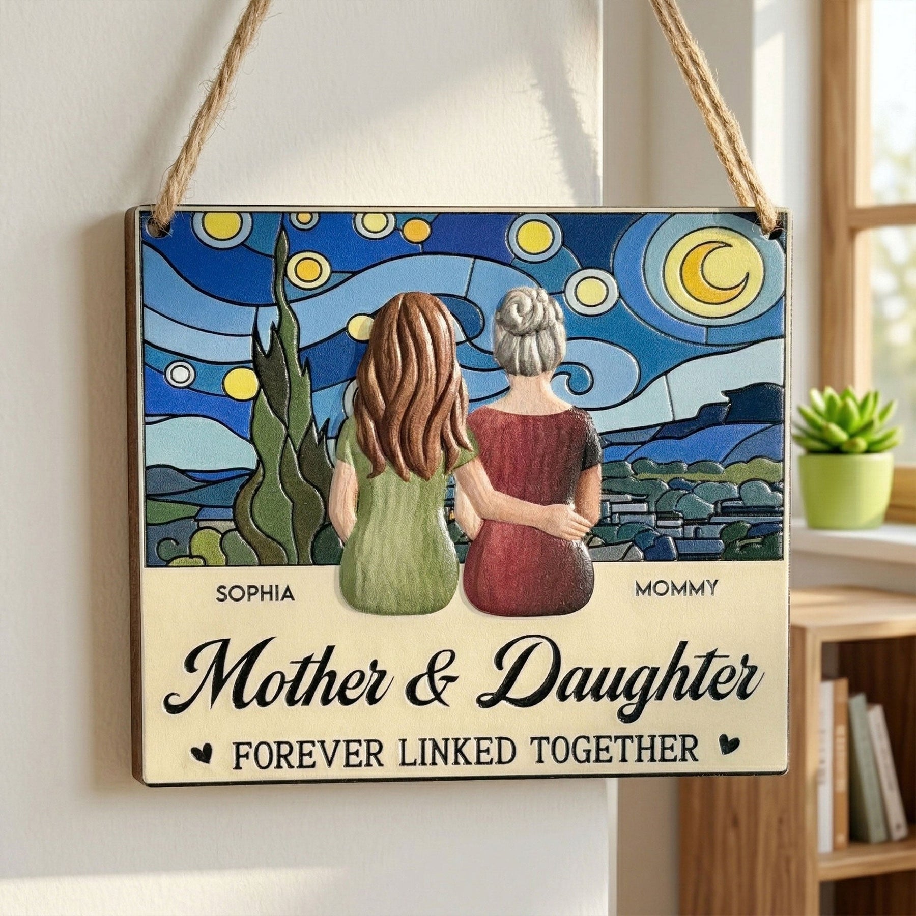Mother & Daughter Forever Linked Together - Personalized Wood Sign