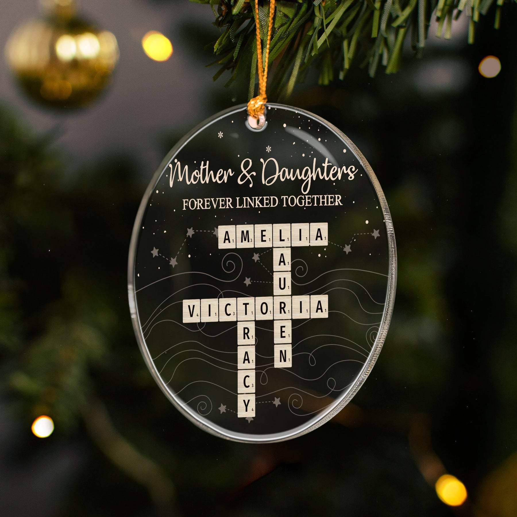 Mother & Daughters Forever Linked Together Scabble - Personalized Acrylic Ornament