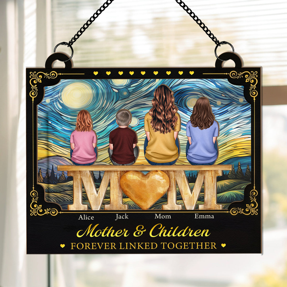 Mother & Children Forever Linked Together Gift For Mom, Wife - Personalized Window Hanging Suncatcher