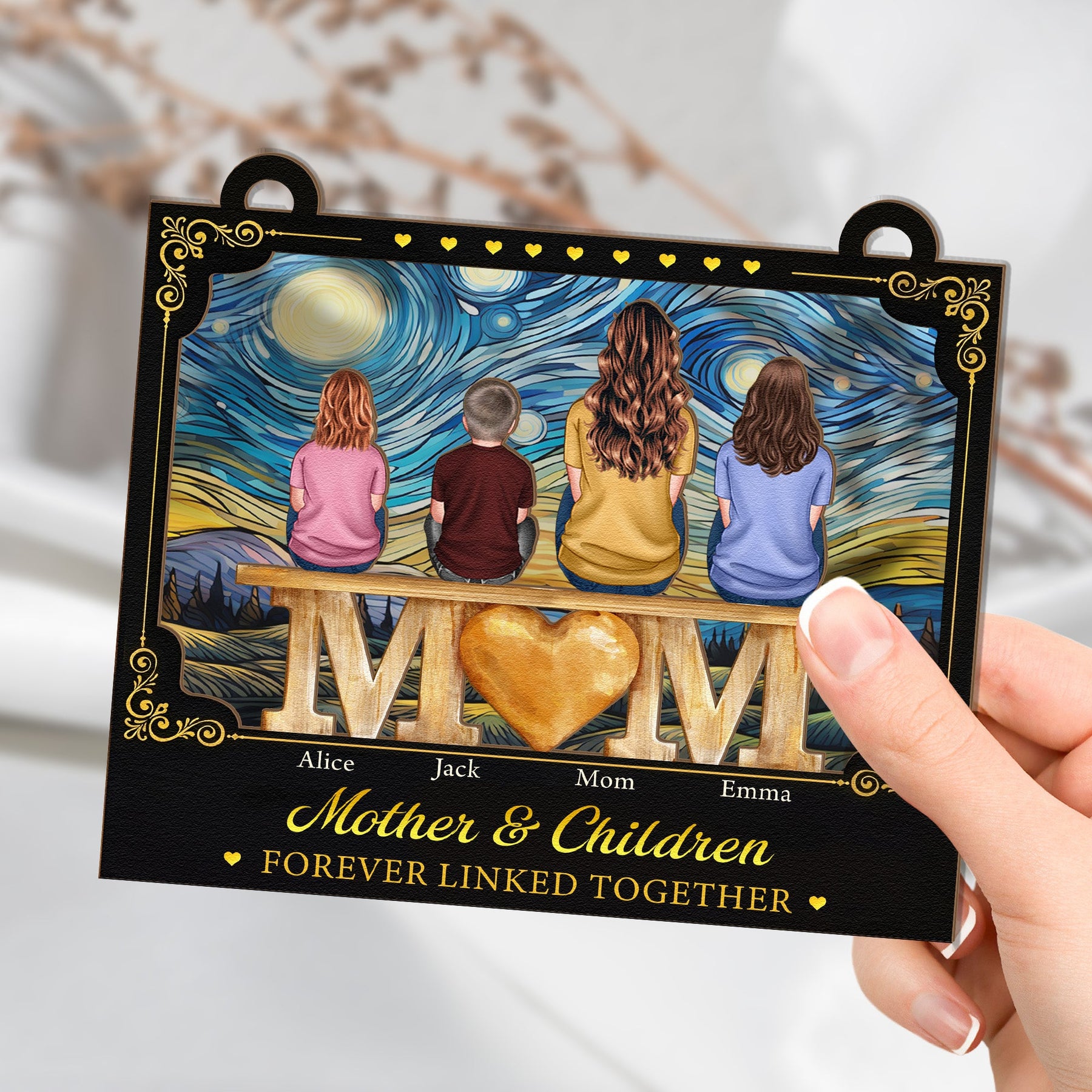 Mother & Children Forever Linked Together Gift For Mom, Wife - Personalized Window Hanging Suncatcher