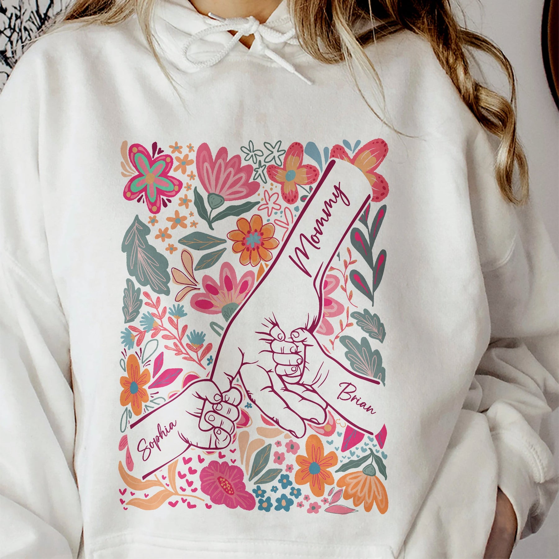 Mother & Children Holding Hands Floral Shirt Gift For Mom, Wife, Grandma - Personalized Shirt
