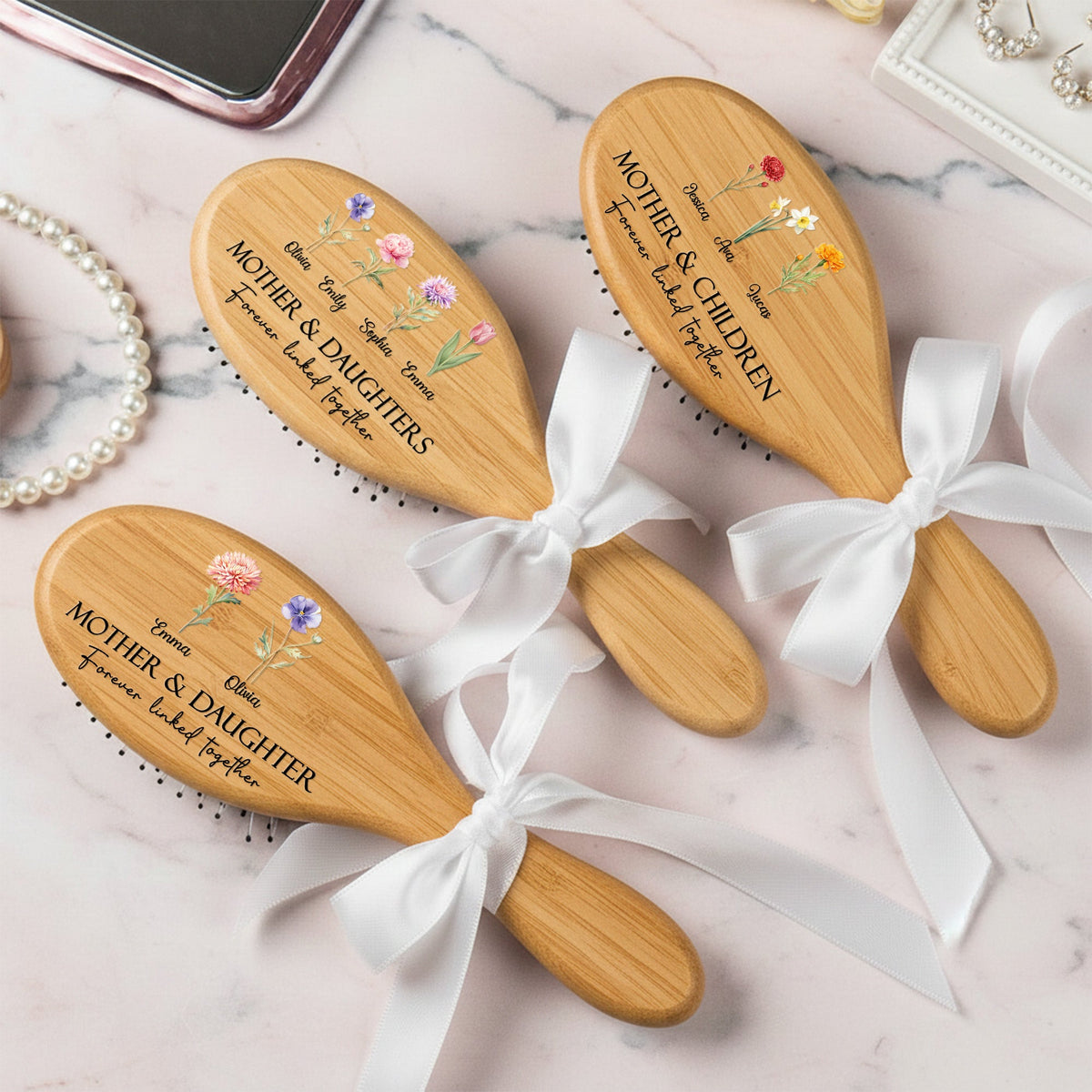 Mother & Daughters Forever Linked Together Mother's Day Gift - Personalized Hair Brush