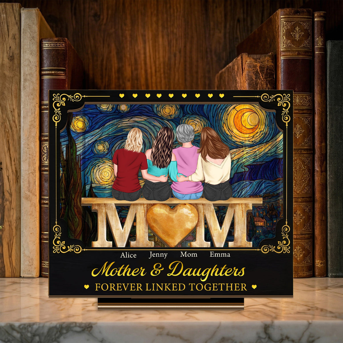 Mother & Daughters Forever Linked Together - Personalized Wooden Plaque