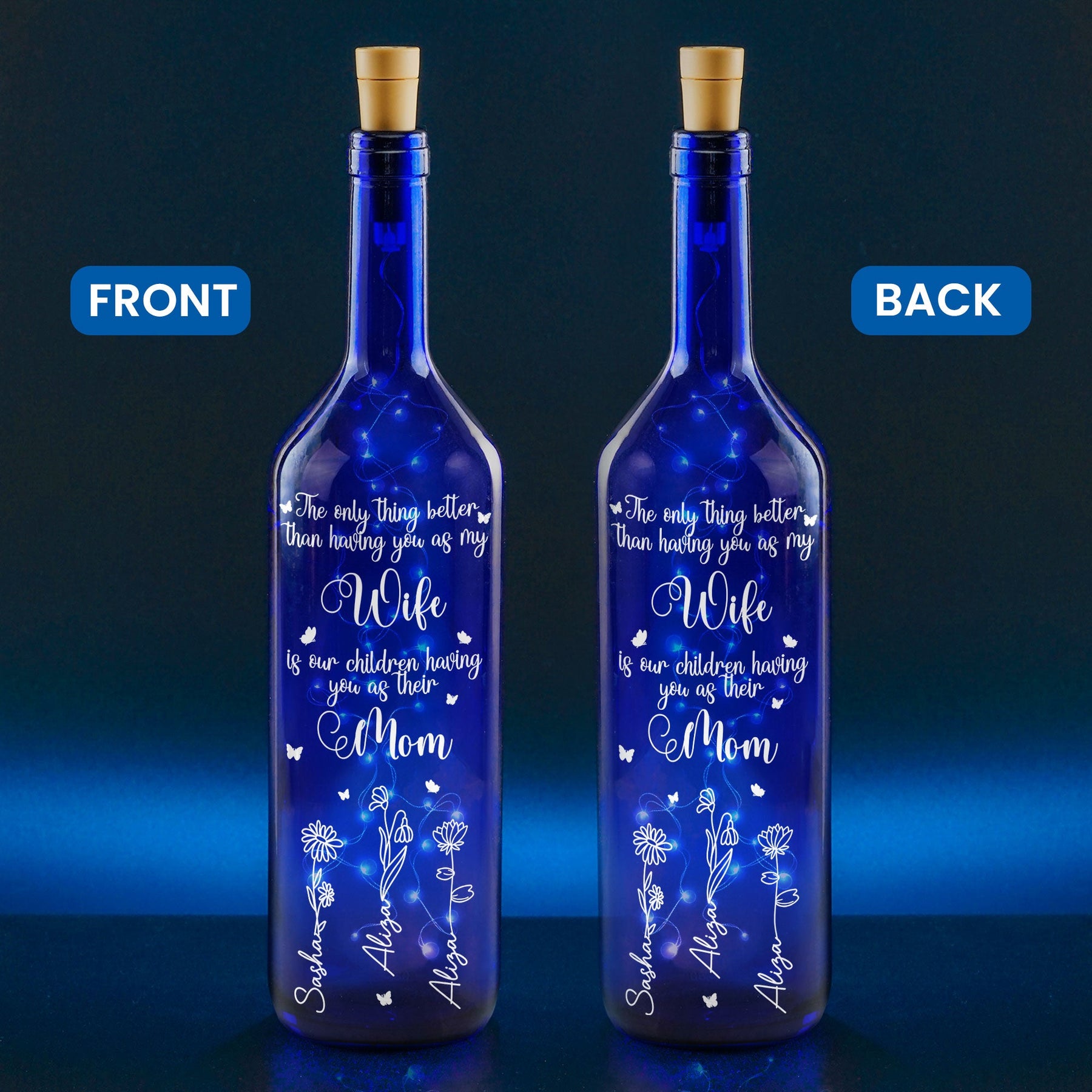 Mother's Day Gift From Husband - Having You As Our Children's Mom - Personalized Blue Bottle Lamp