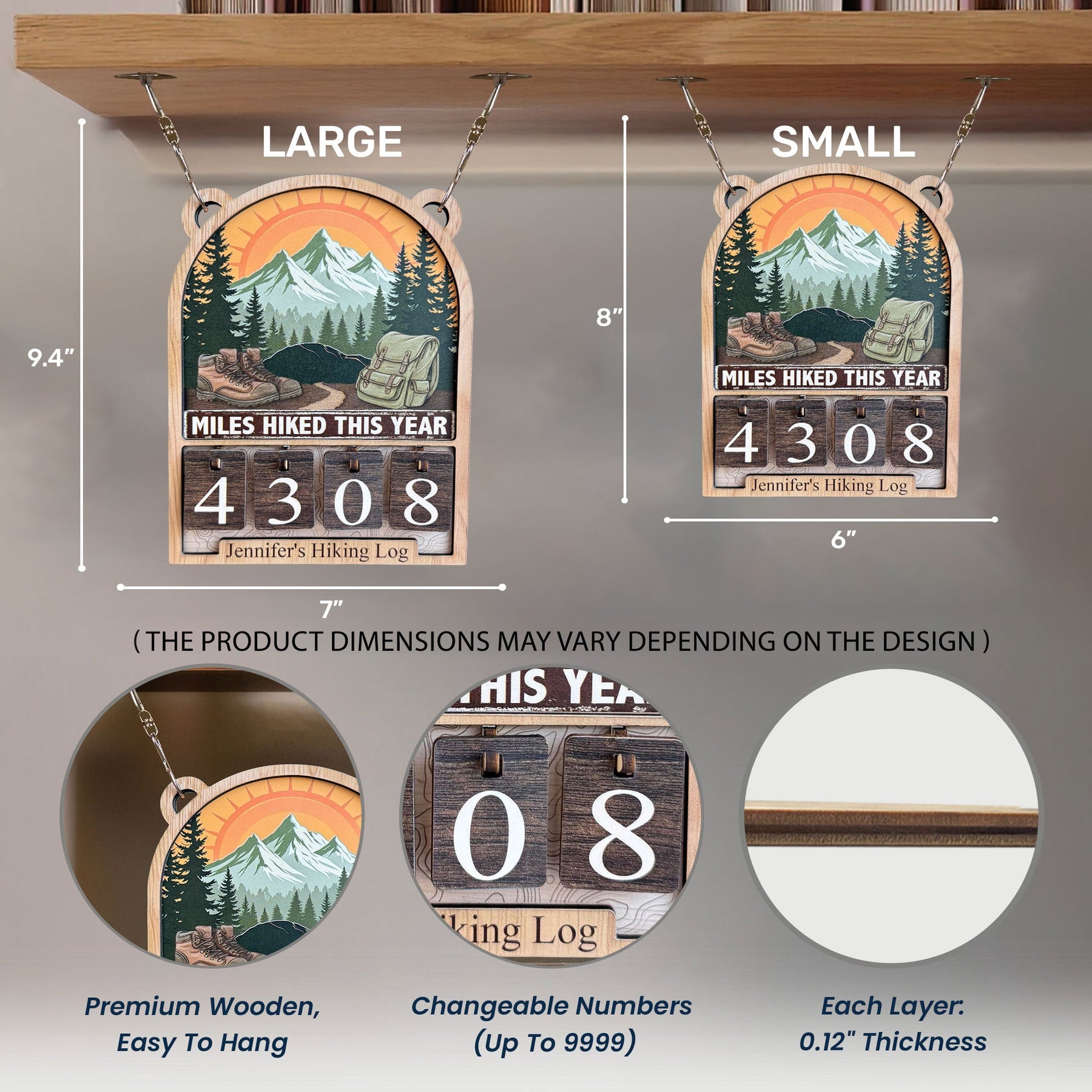 Mountain Hiking Log - Personalized Hiking Miles Tracker Sign
