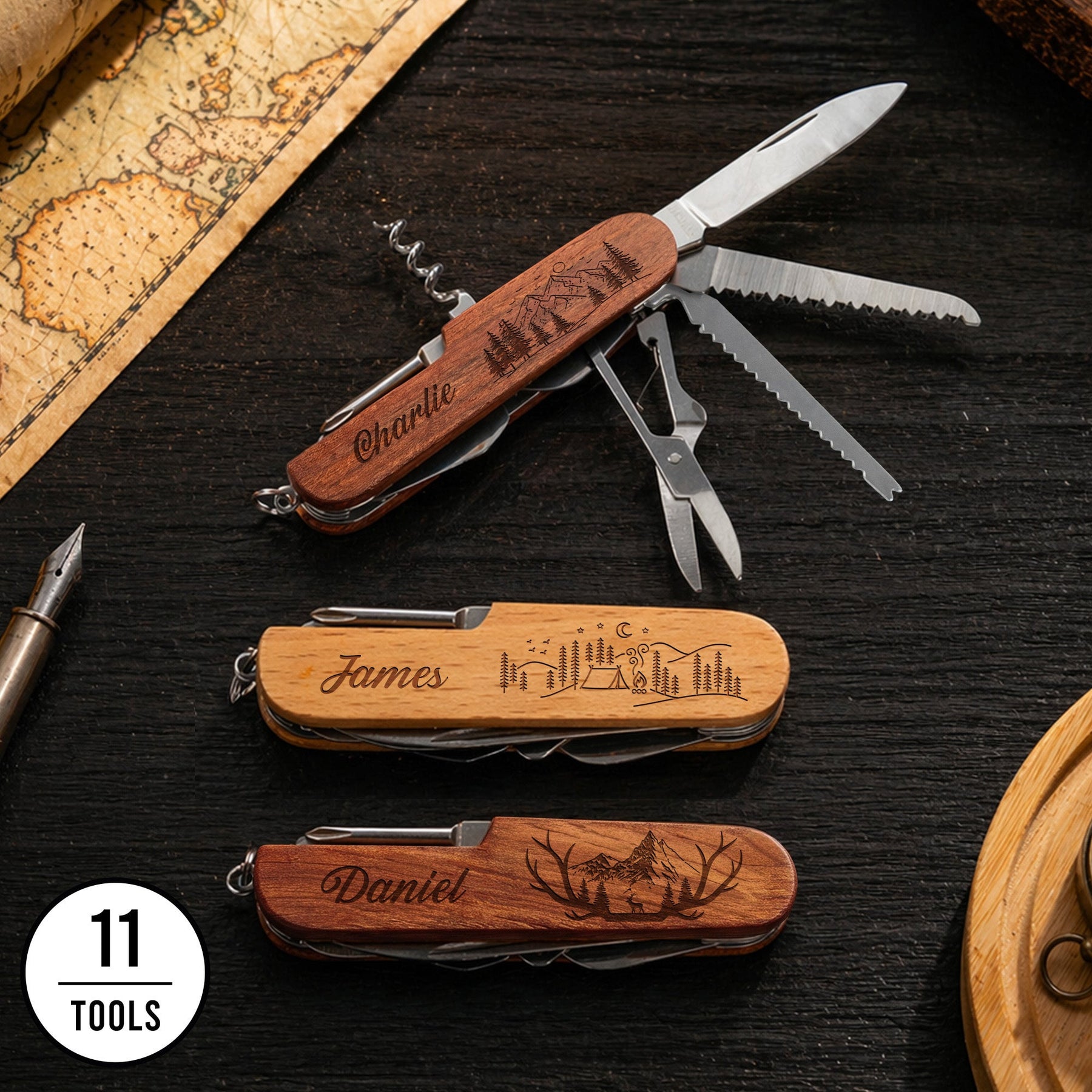 Mountain, Nature, Camping, Outdoor, Custom Name - Personalized Multi Tool Knife